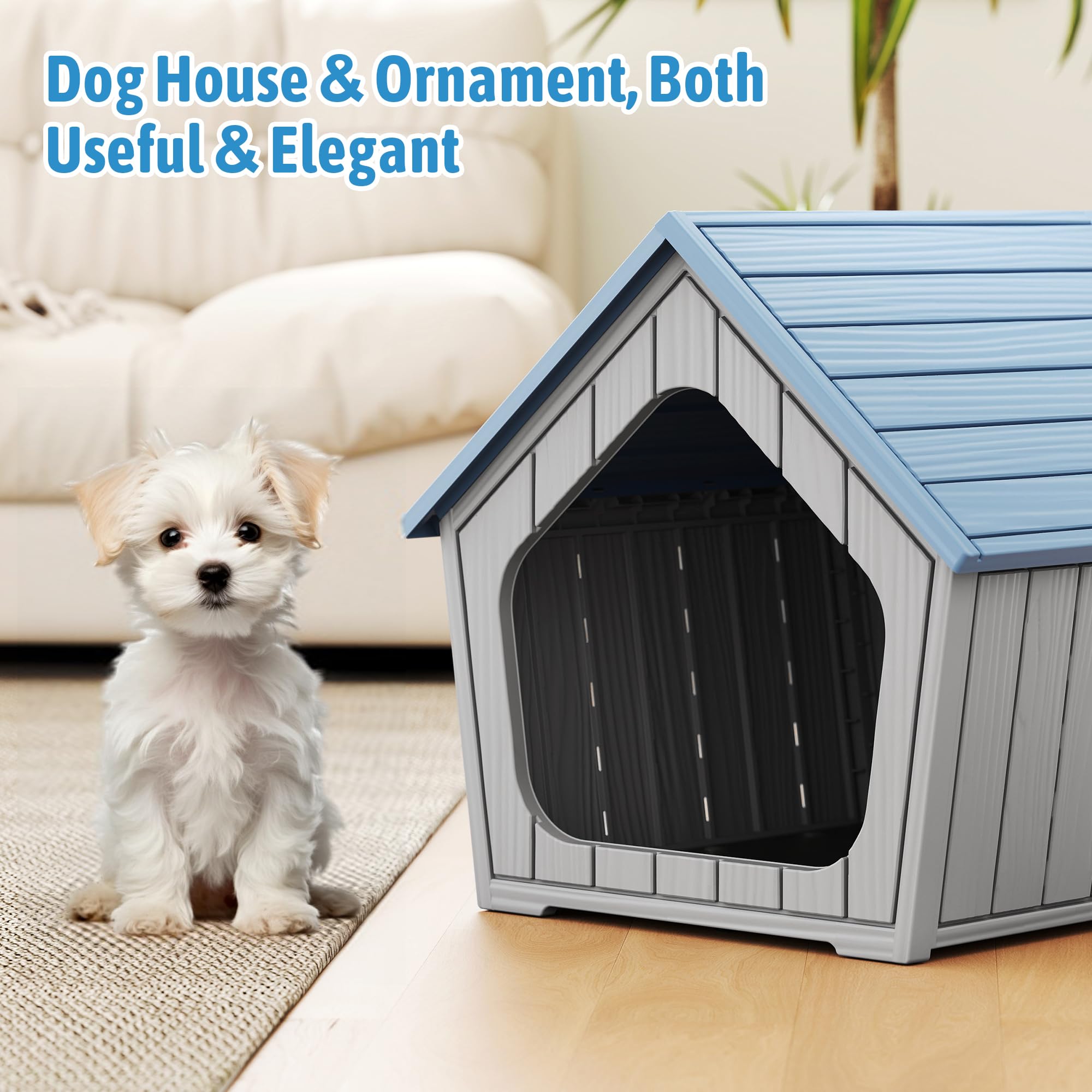 Fancyango - maison pour chien bleu toit incliné et plancher surélevé.
