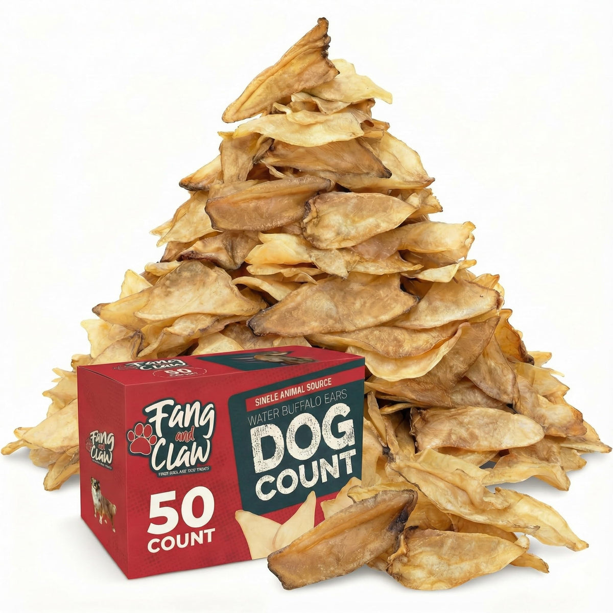 Fang and Claw – oreilles-buffle-eau-chien, friandise naturelle et durable pour chiens mordeurs.