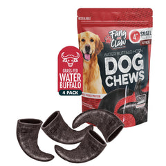 Fang et Griffe – corne-buffle-chien-macher petit 4-pack, friandise durable pour mâcheurs actifs.
