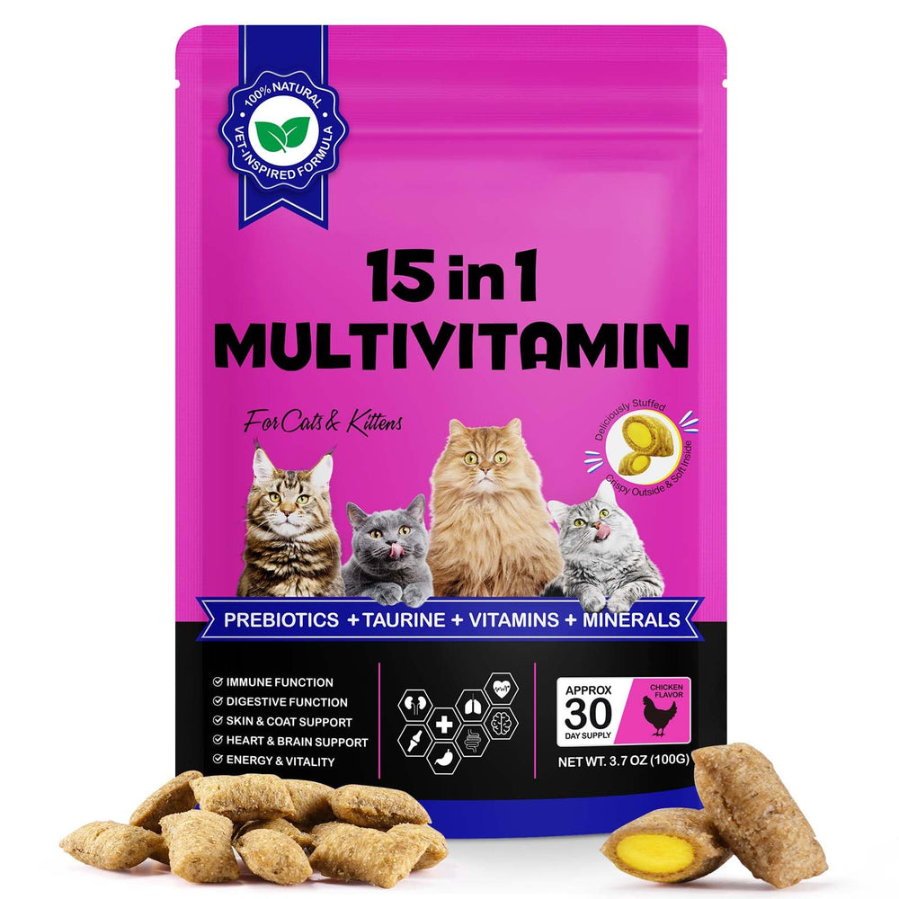 FANGCUN 15-en-1: bouteille des friandises, soutien nutritionnel quotidien pour chats.