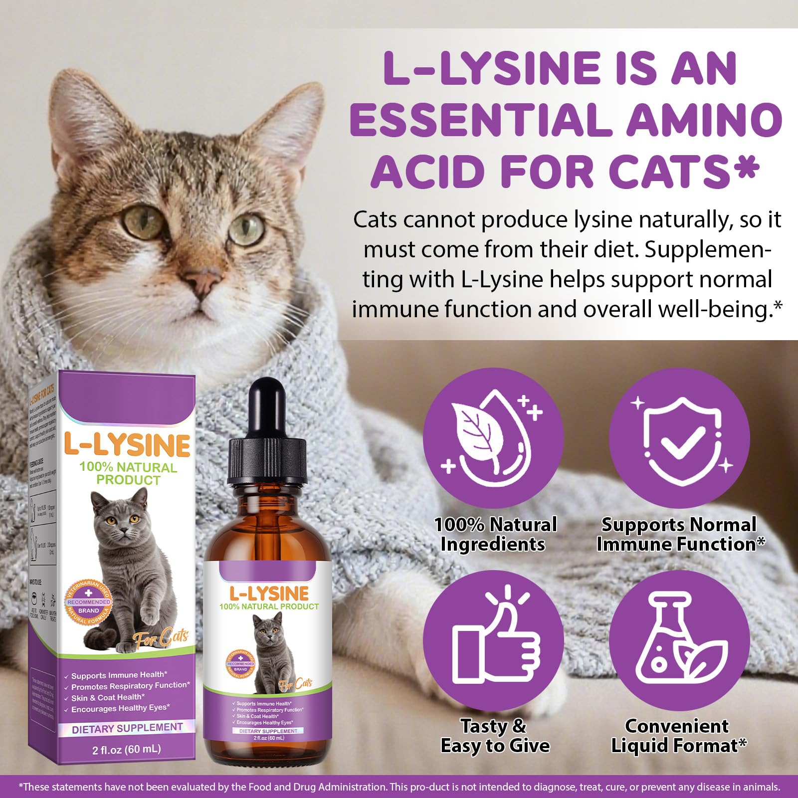 FANGCUN L-Lysine : pelage brillant et peau saine pour votre chat.