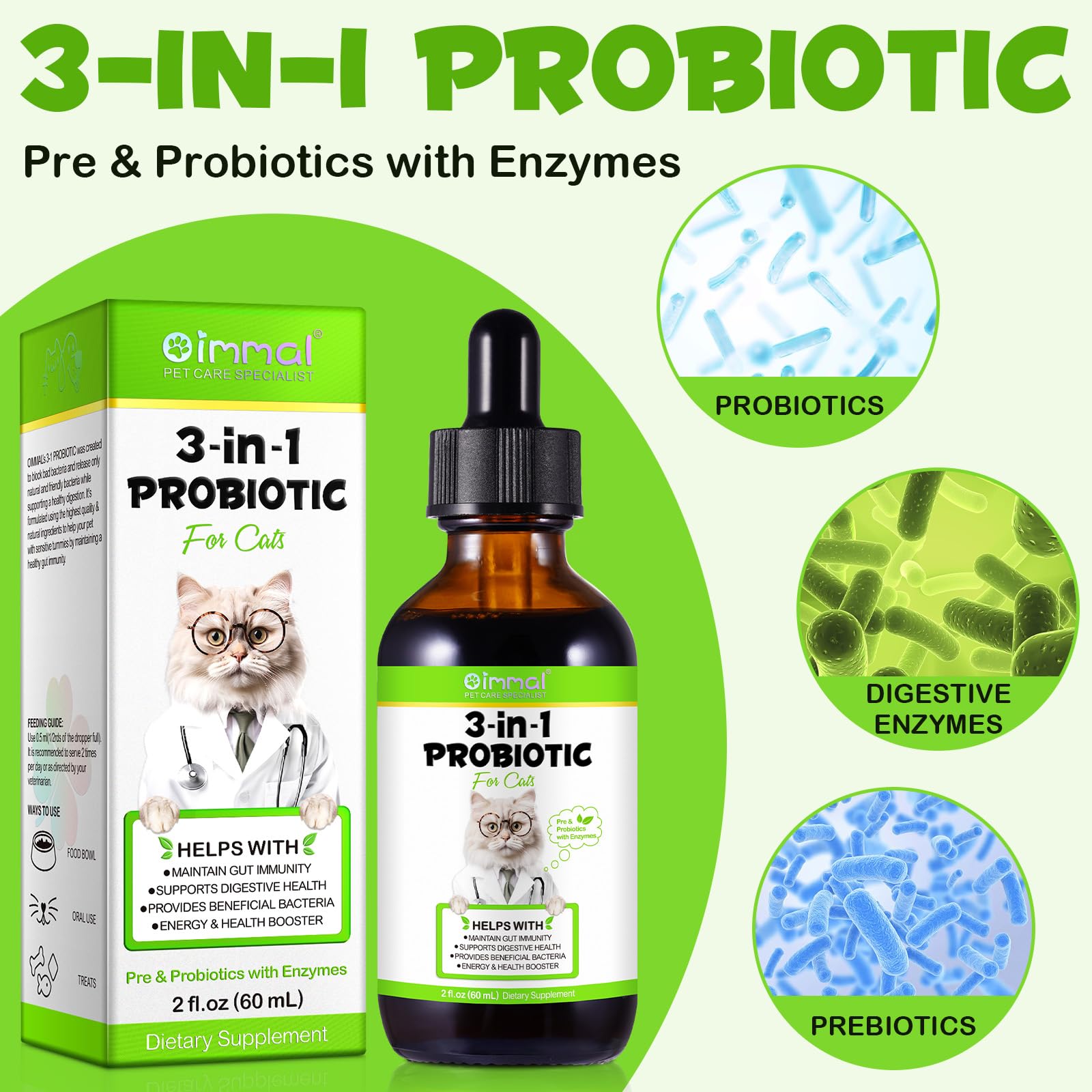 FANGCUN Probiotiques pour Chats – Pipette-doseuse pour dosage précis.