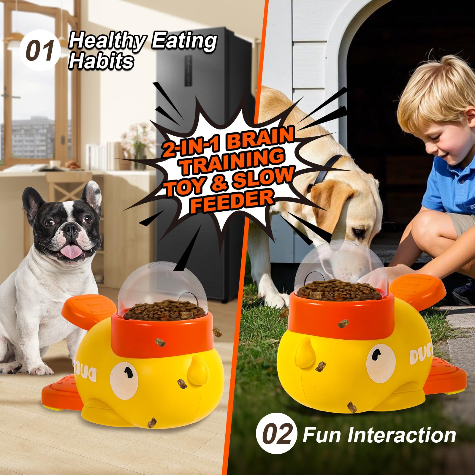 Conception canard unique Fanosy, alimentation lente pour chiens et chats.