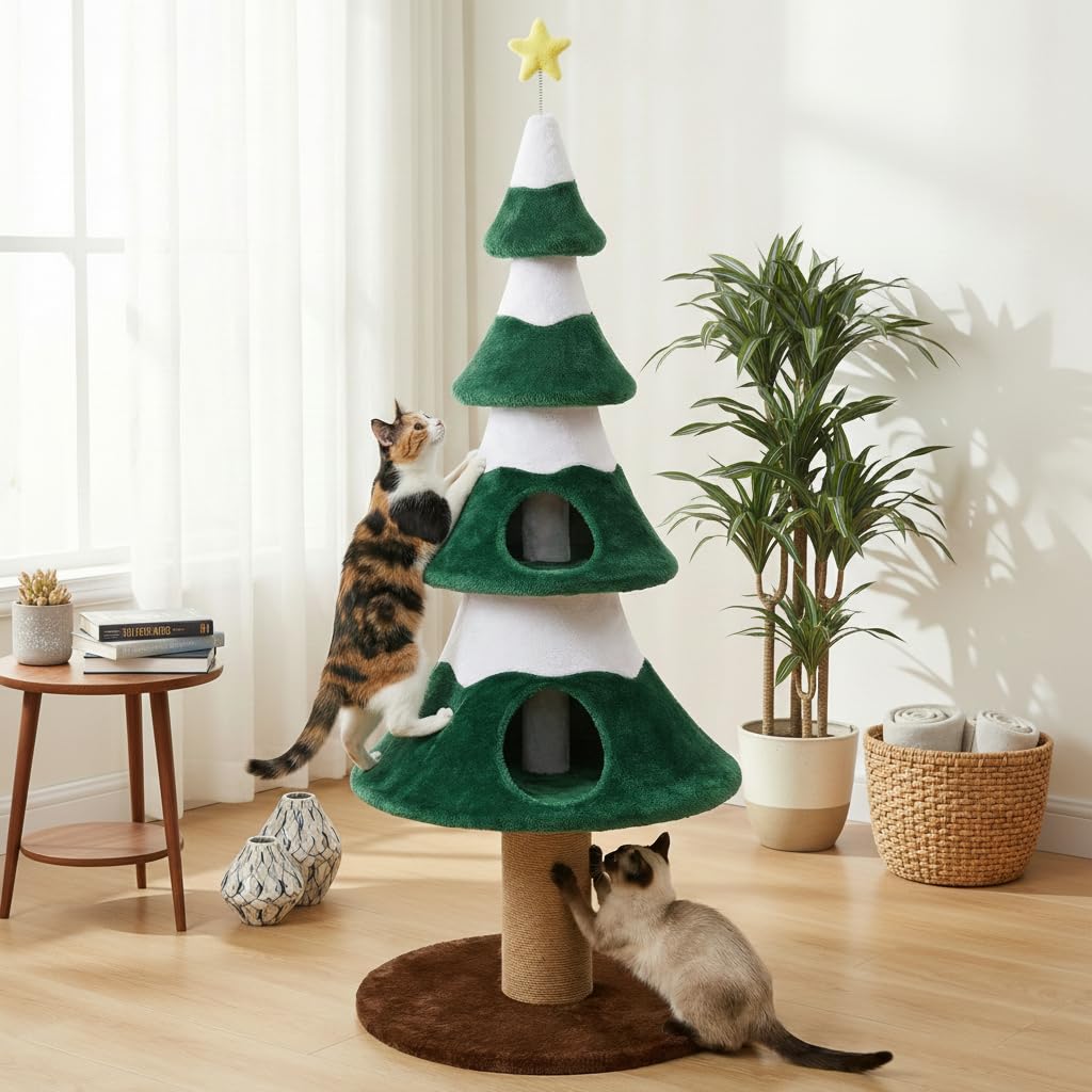 FansaFurn arbre-chat-noel-vert: espace de jeu sûr et décoratif pour chat.
