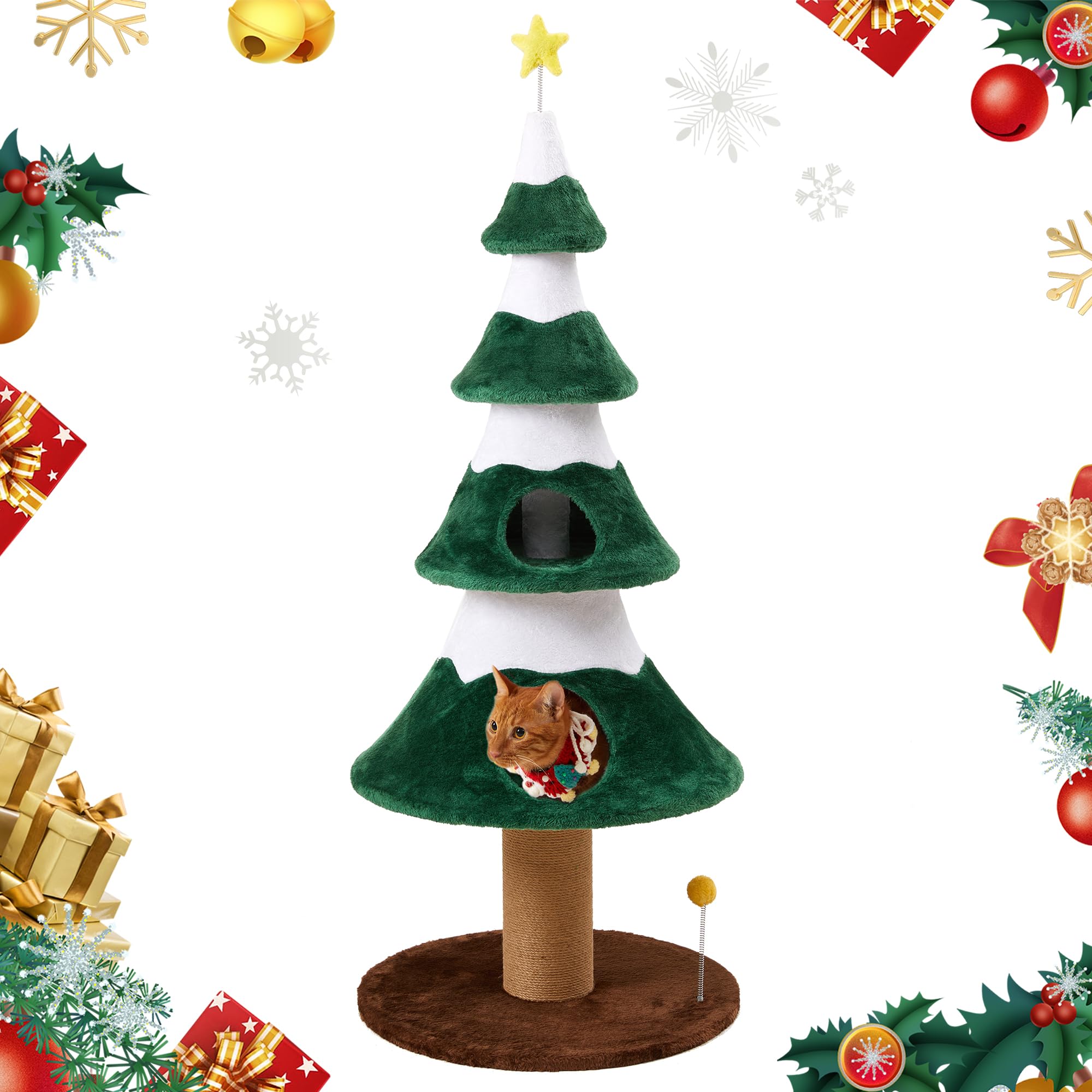 FansaFurn chat-utilisant-arbre-noel-vert: espace clair pour grimper, jouer et se détendre.