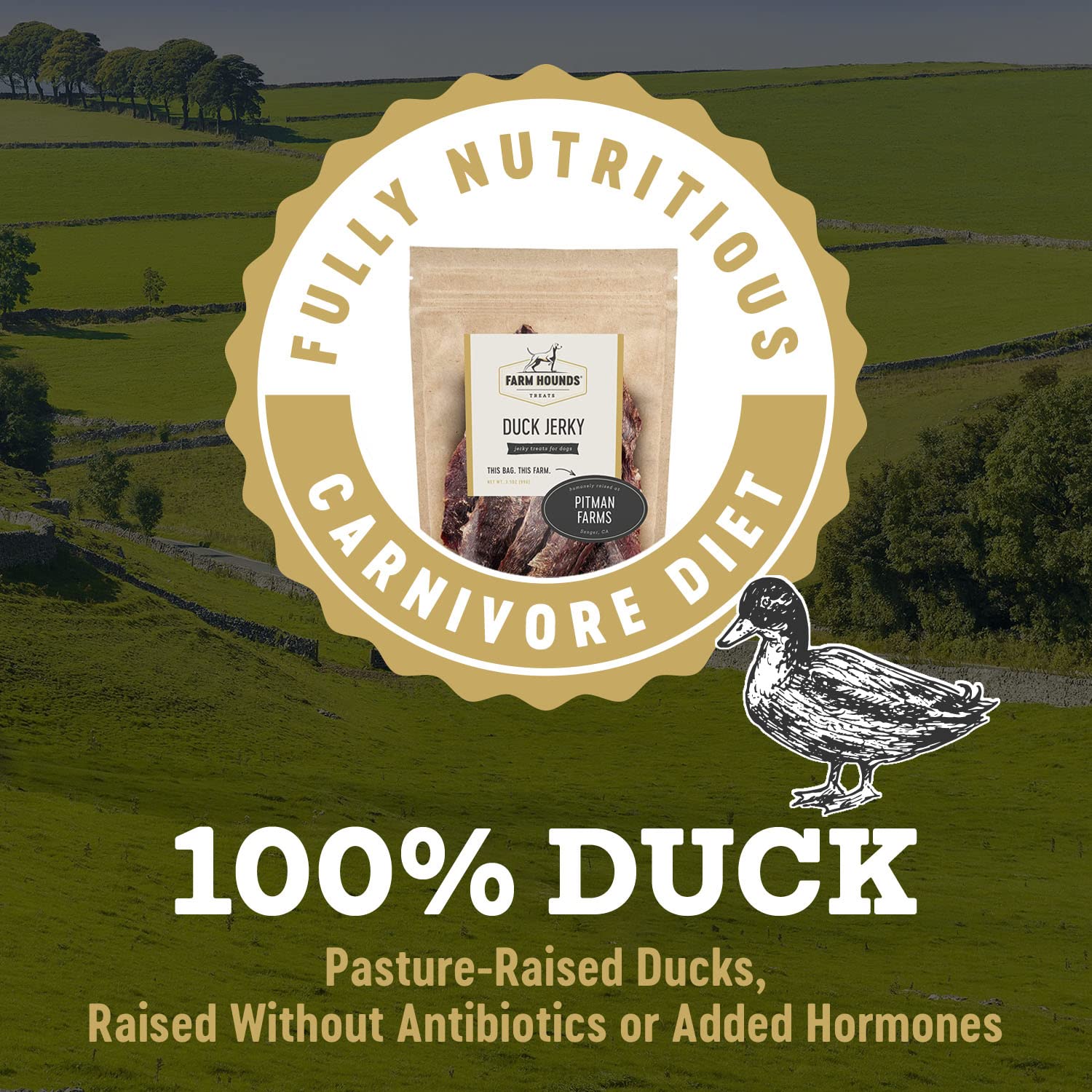 Morceaux de canard séché Farm Hounds, taille contrôlée pour portions