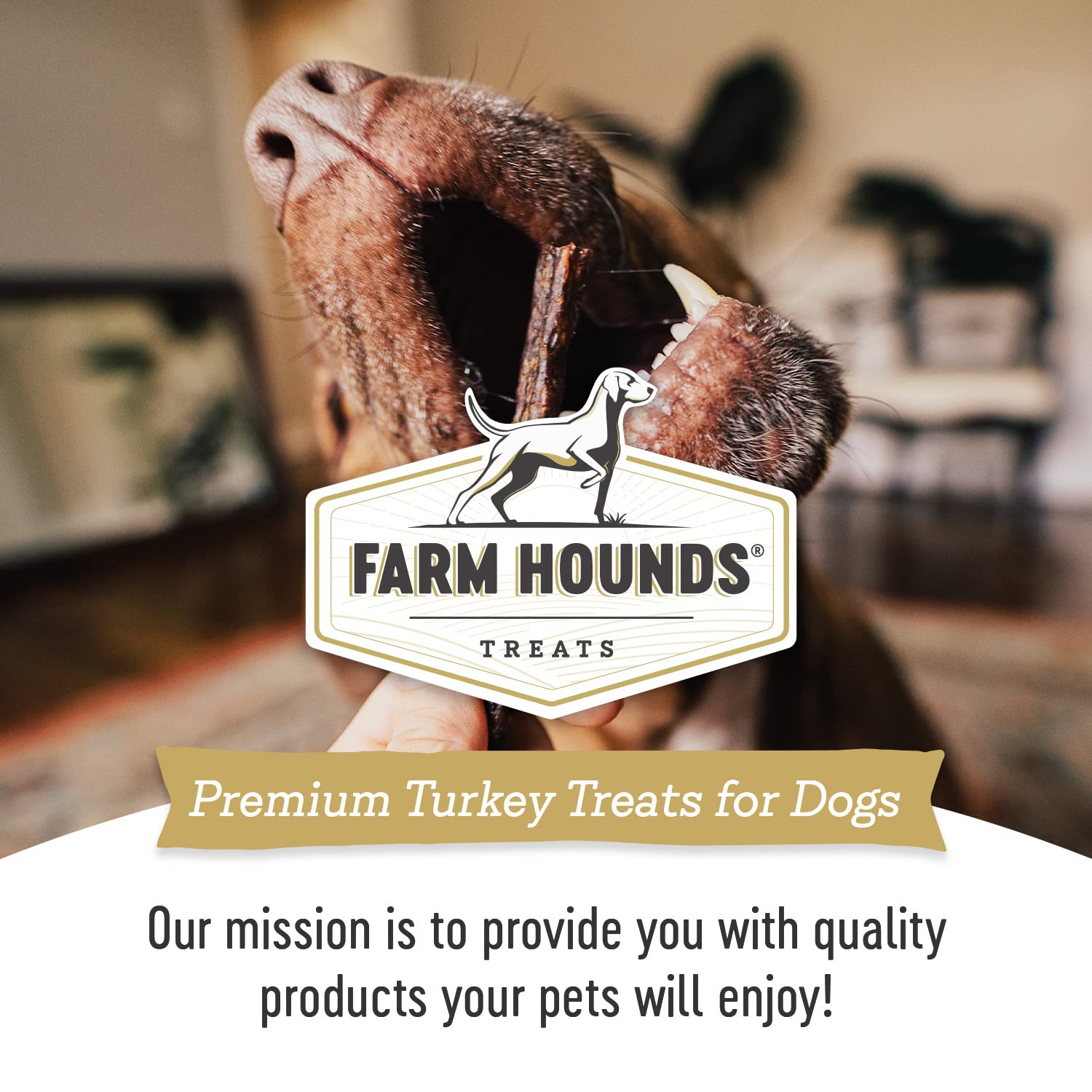 Nourriture naturelle: friandises Farm Hounds pour chien heureux.