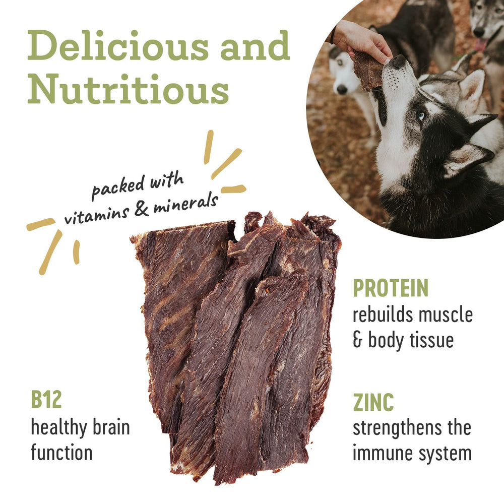 Farm Hounds Jerky Boeuf - Sachet de 3,5 oz, portion idéale pour l’entraînement.