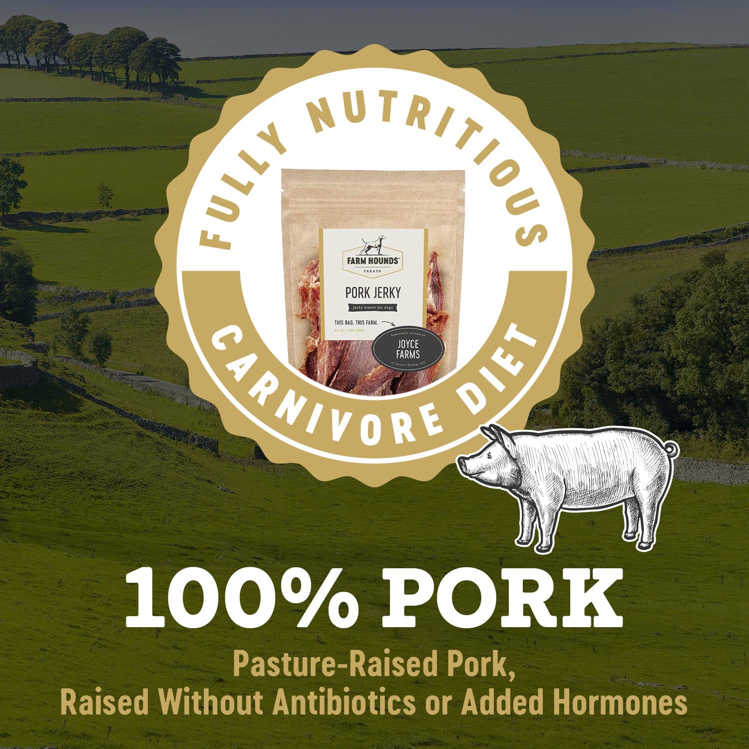 Farm Hounds - portion 3-5 onces de porc séché, pratique pour les récompenses.