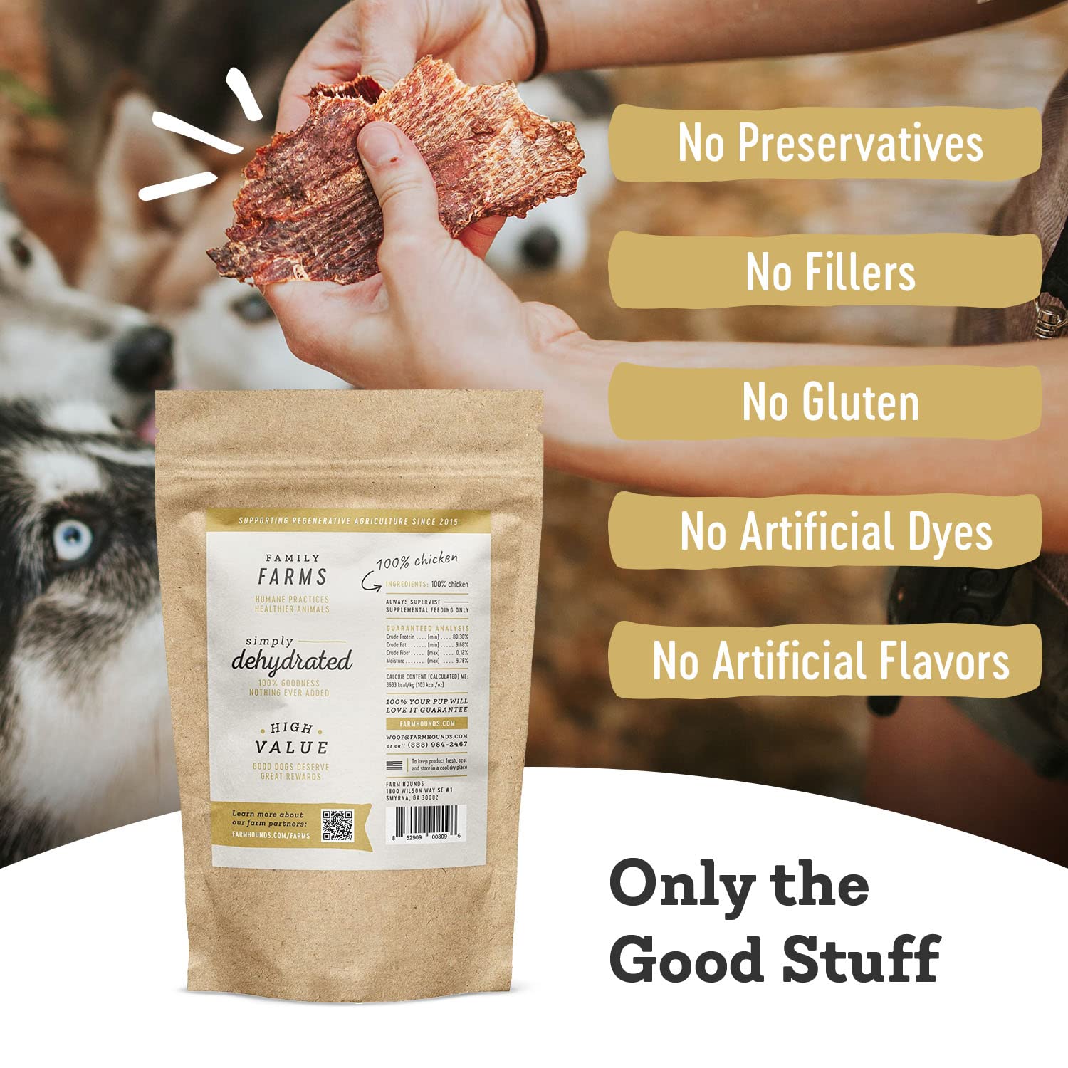 Farm Hounds Poulet Jerky – sans sel ajouté pour des friandises plus saines