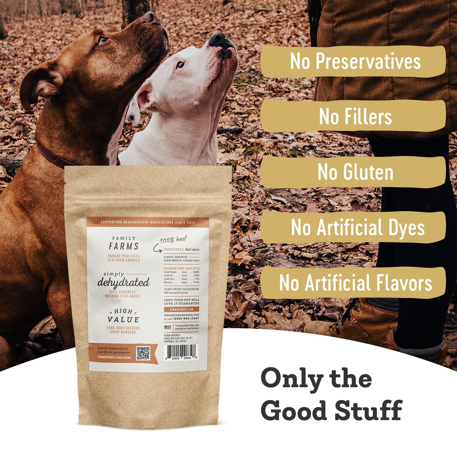 Texture déshydratee et goût pur de boeuf, parfait pour les chiens actifs.