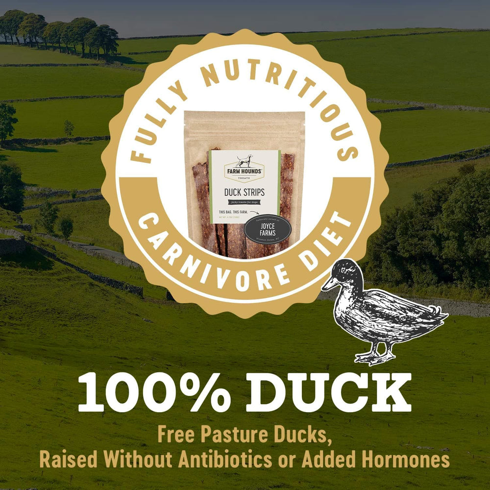 Ingrédients naturels des tranches de canard Farm Hounds sans additifs artificiels.