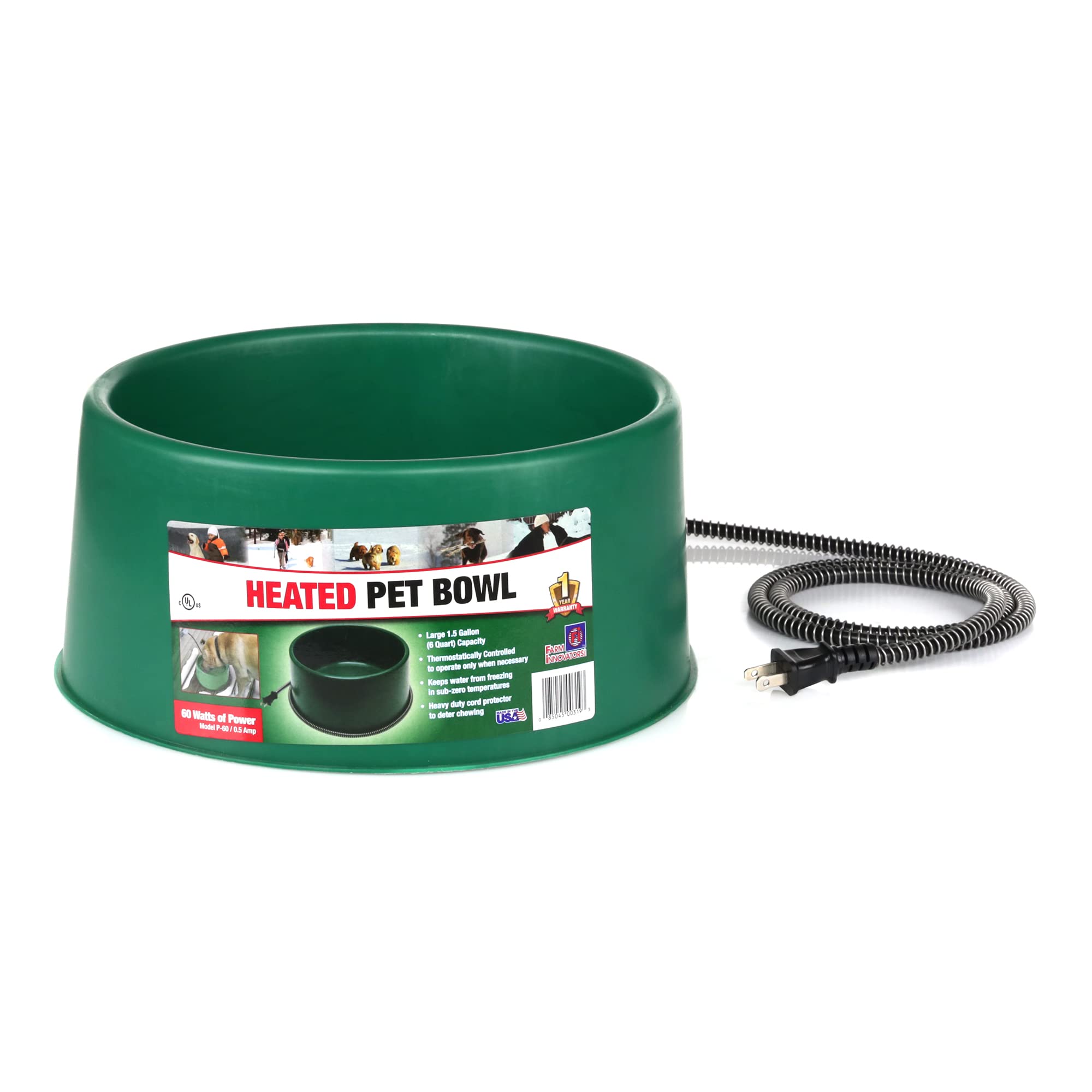 Bol d'eau chauffé Farm Innovators de 60W pour animaux, pratique en hiver.