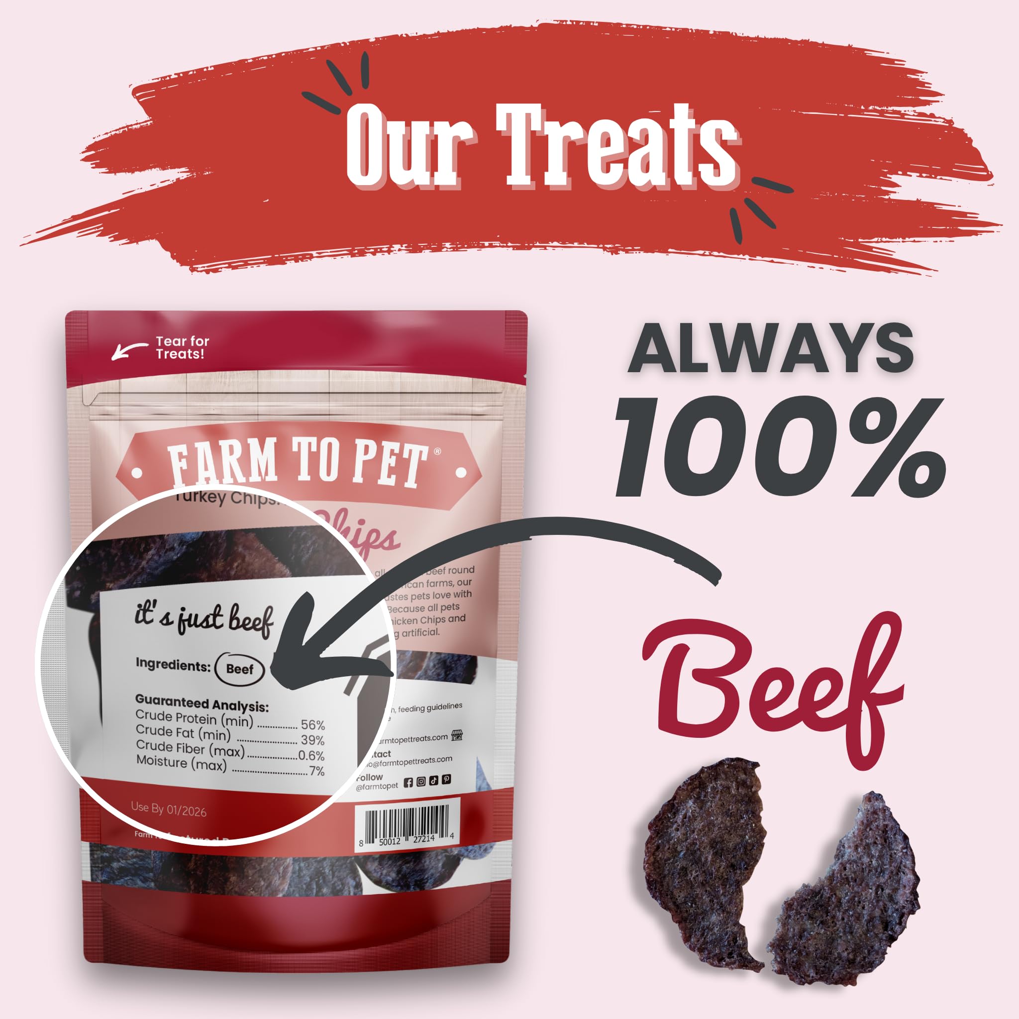 Farm To Pet - chips boeuf texture croquante, parfaite pour recompenses rapides