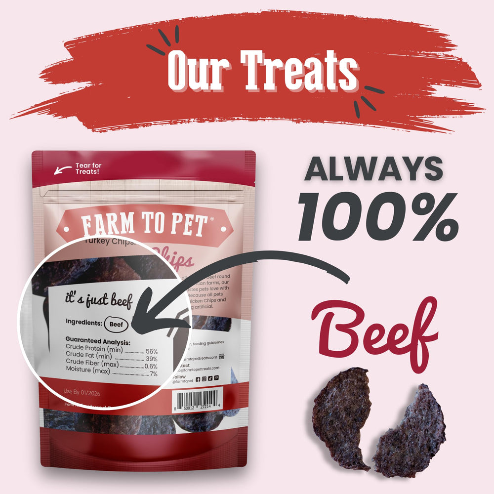 Farm To Pet - chips boeuf texture croquante, parfaite pour recompenses rapides