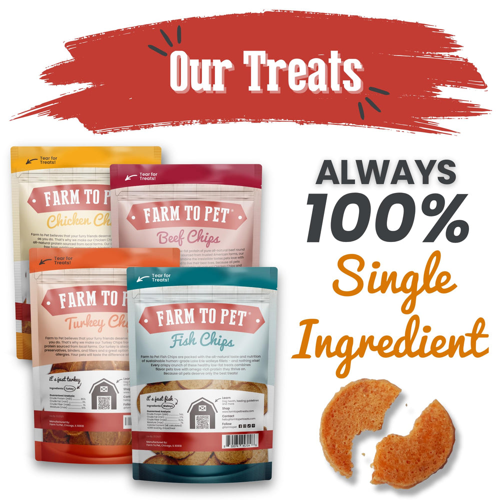 Farm To Pet chips dinde — snack naturel et pauvre en graisses pour chien actif.