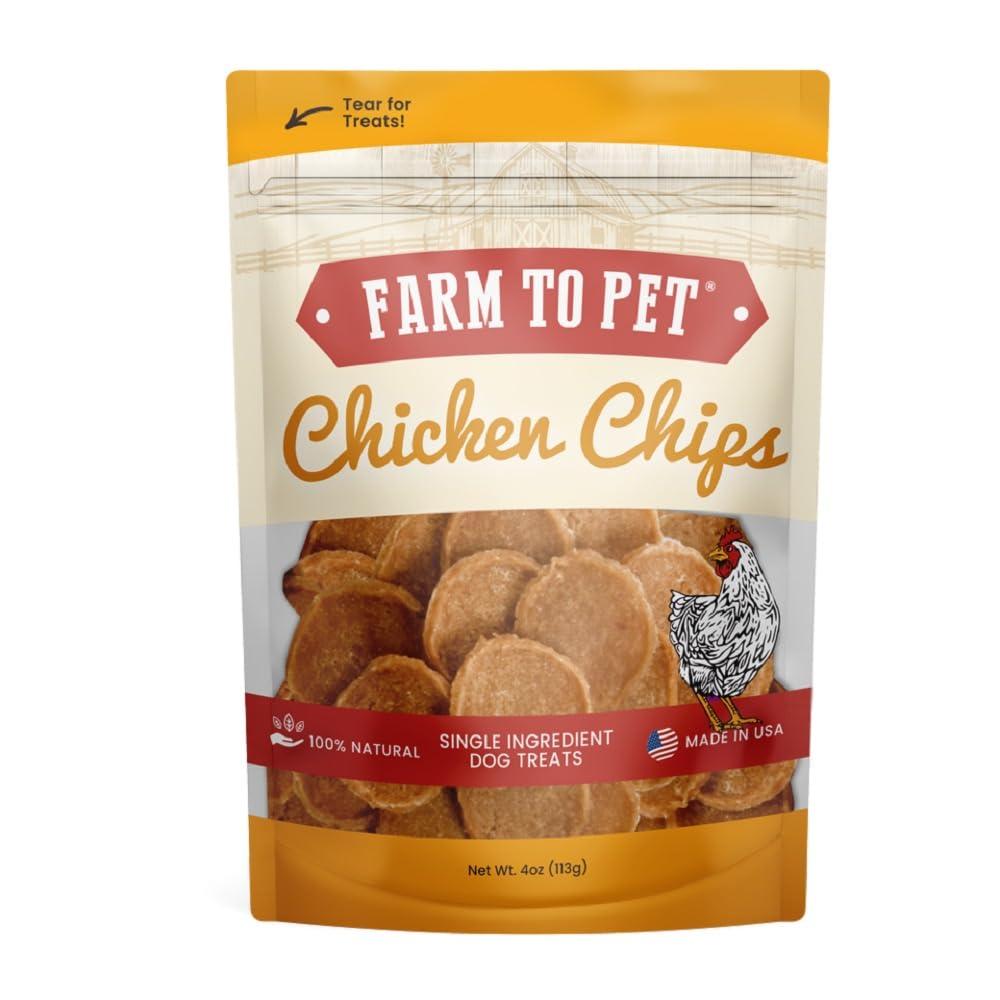 Farm To Pet - emballage chips poulet, friandises pratiques pour chiens actifs.