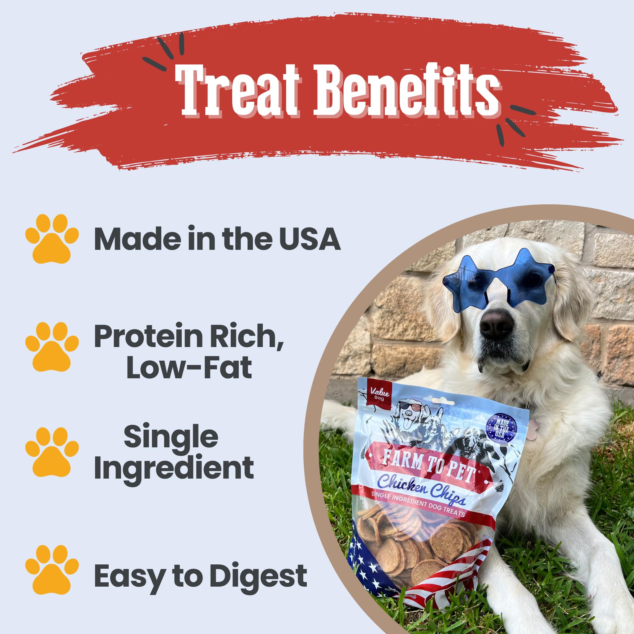 Farm To Pet Chips sans additifs ni conservateurs, choix sain.