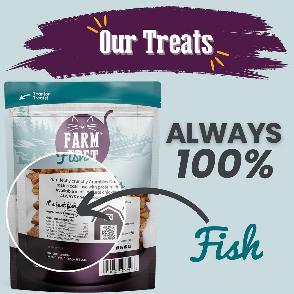 Farm To Pet croquant poisson walleye - snack adapté à l'alimentation humide comme garniture