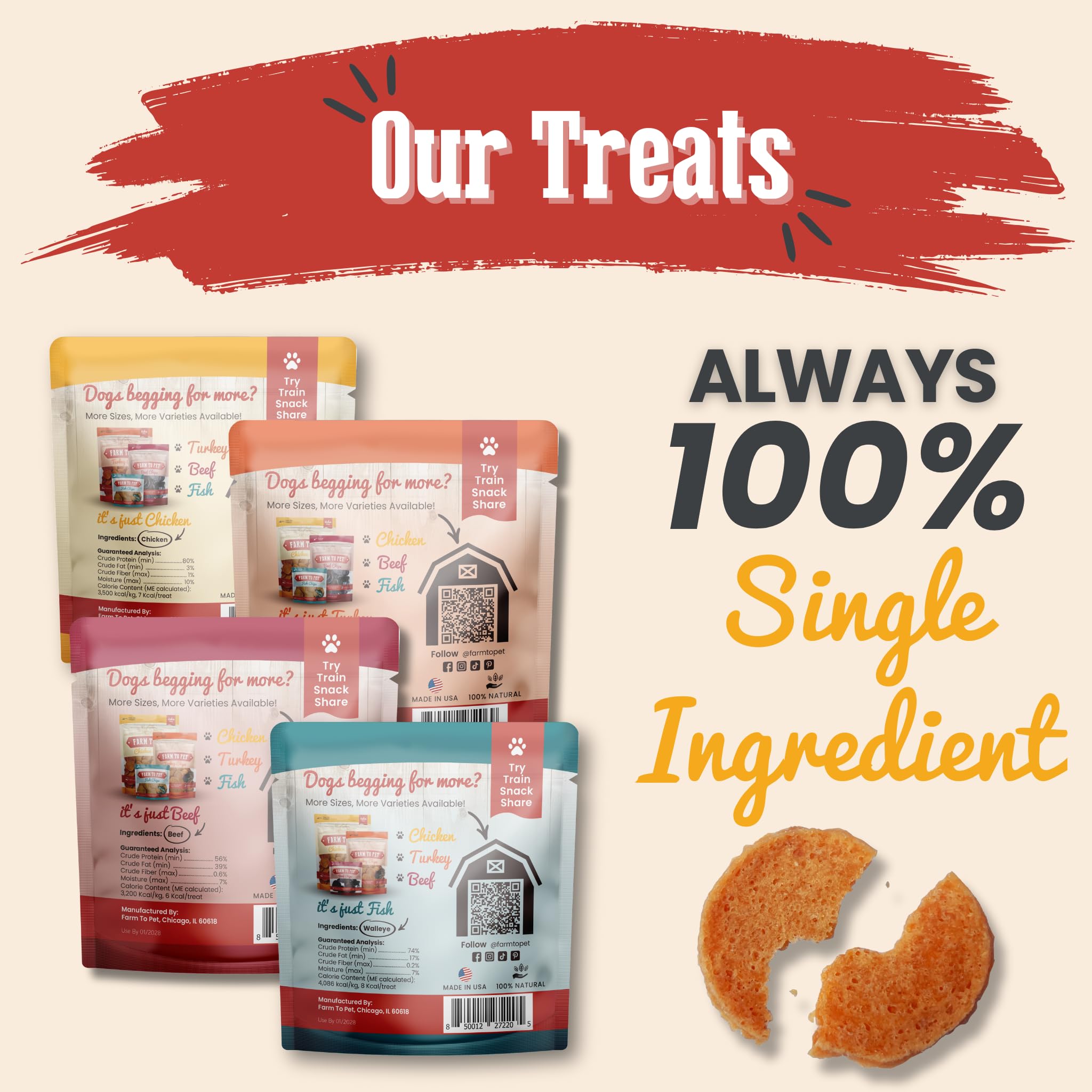 Farm To Pet friandises au boeuf, bouchées protéinées parfaites pour l'entraînement.