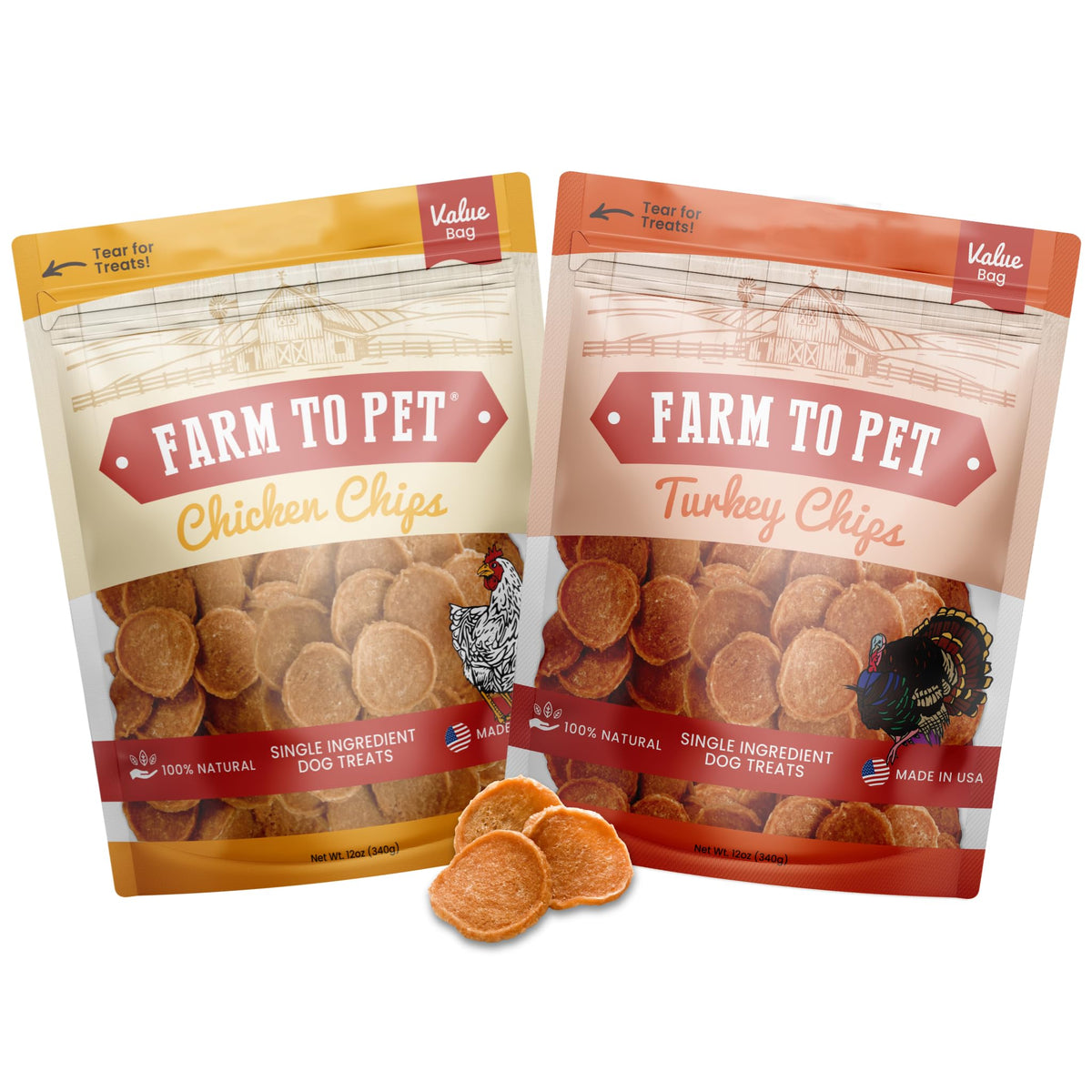 Farm To Pet tuiles poulet-dinde pour chien, snack sain et croquant pour l'entraînement.