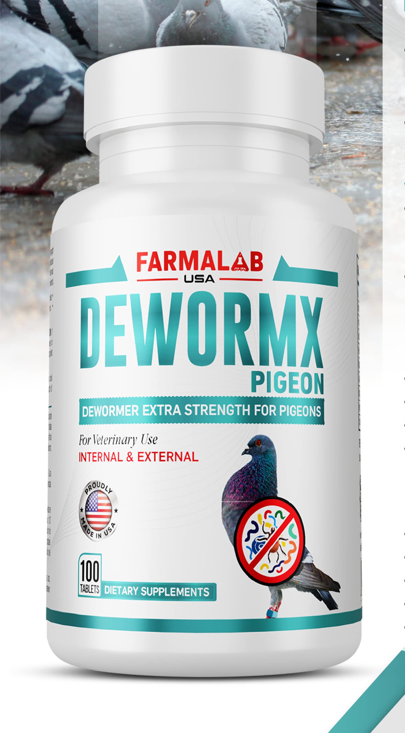 Farmalab Natural Dewormer – boîte-pilules, soutien potentiel à la vitalité des volailles.