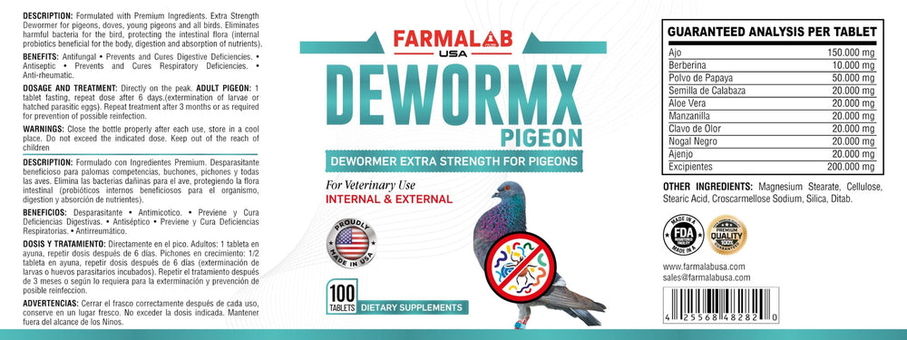 Farmalab Natural Dewormer – comprimés polyvalents, adaptés pour poulets et poussins.