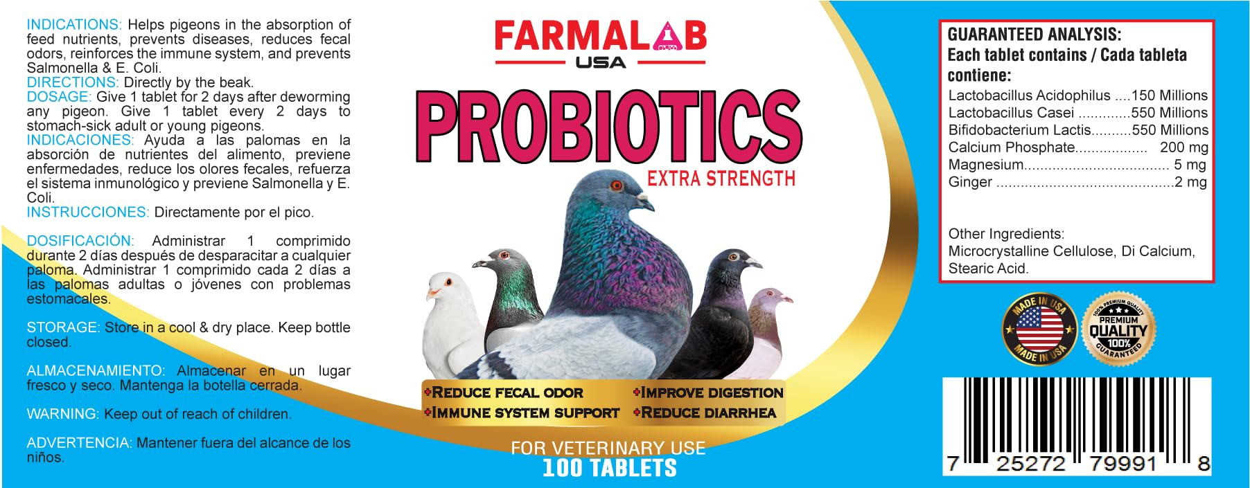 Generic probiotiques pour pigeons: flacon facile à stocker et ingrédients minéraux