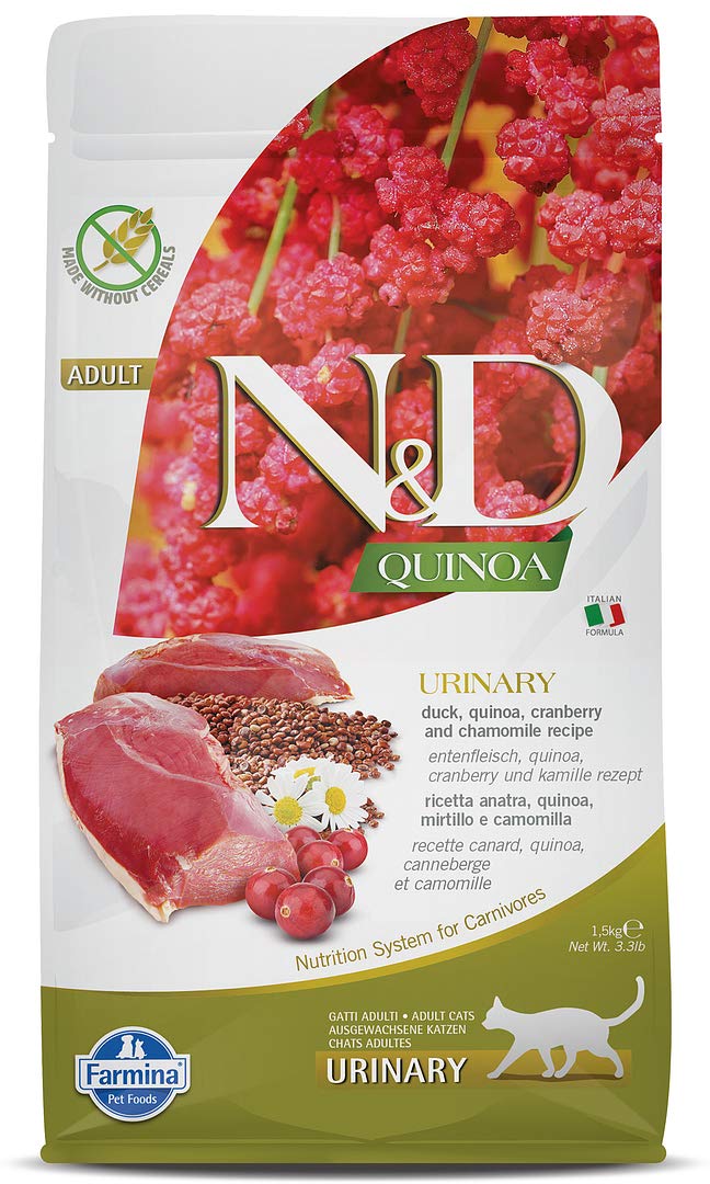 Farmina N&D Quinoa Urinaire Canard Formule, sachet 3,3 lb, croquettes pour chat adulte.
