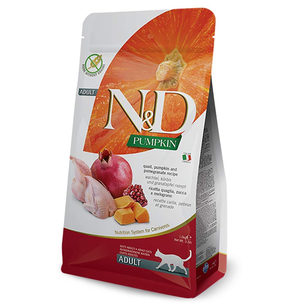 Croquettes Farmina N&D pour chat adulte en gros plan, texture appétente sans céréales.