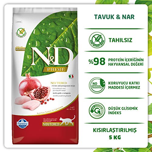 Farmina N&D GF sans cereales pour chat, aide potentielle à la sante urinaire et digeste.