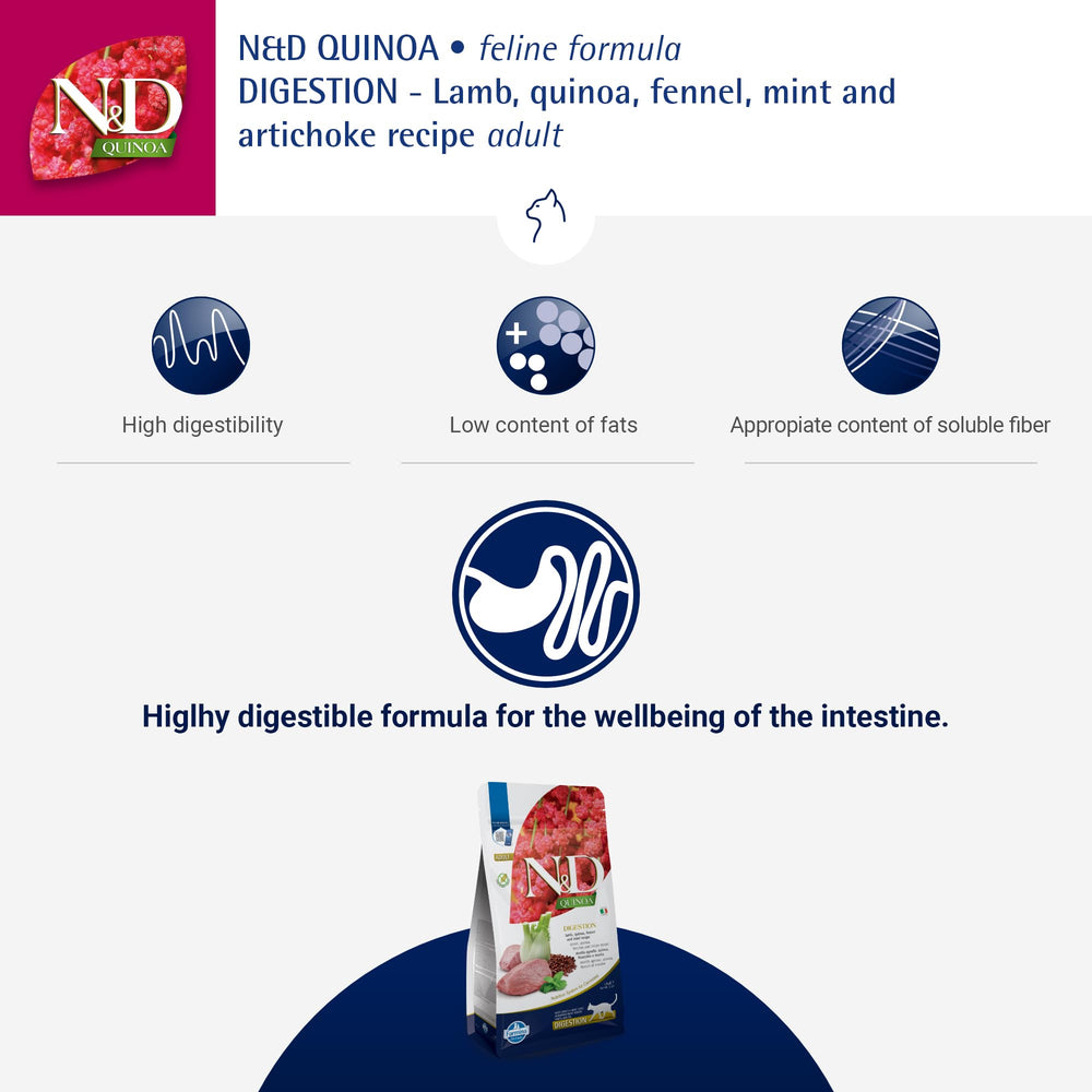 Farmina N&D Quinoa Digestion étiquette ingrédients claire.
