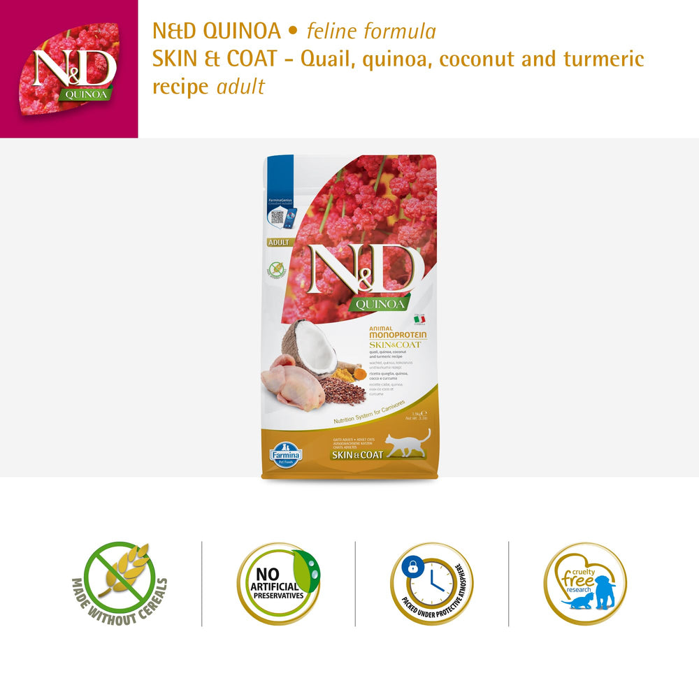 Farmina Quinoa Peau et Poil Caille: oméga et acides gras pour vitalité