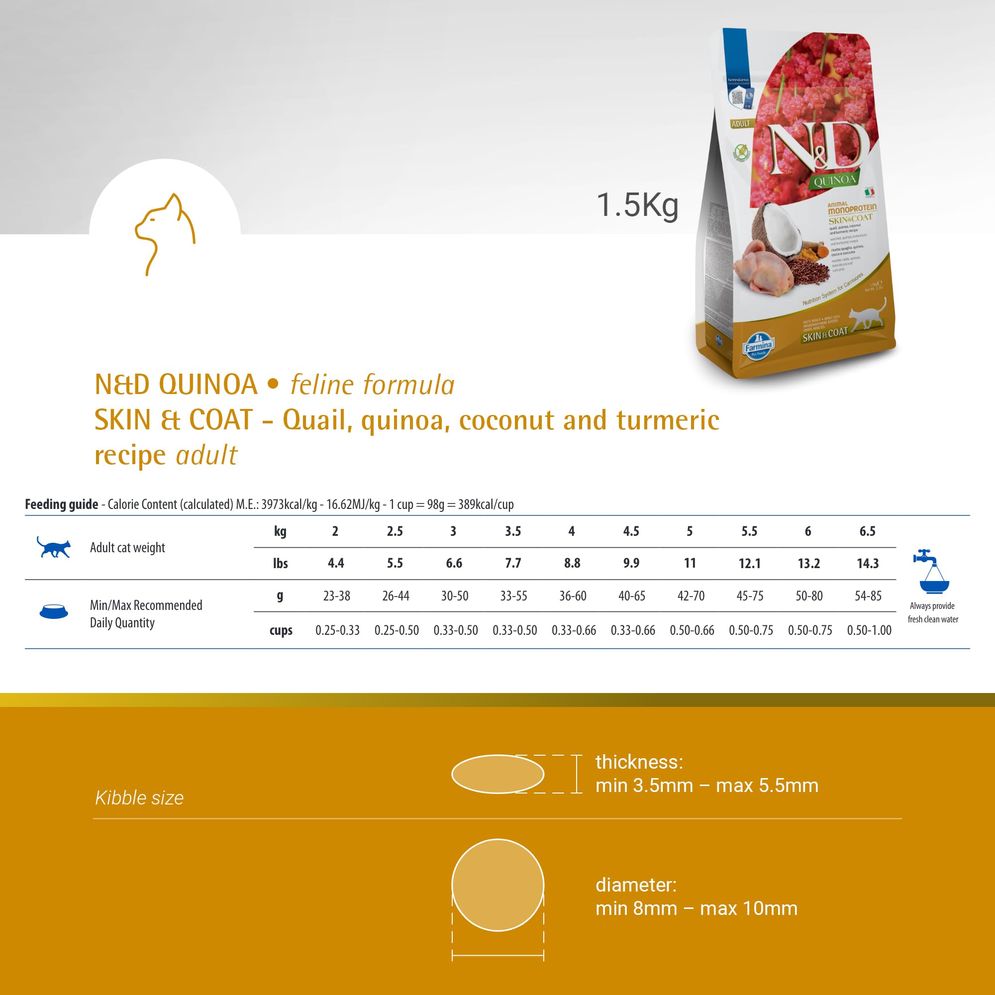 Farmina Quinoa Peau et Poil Caille: taurine bénéfique pour le cœur et les yeux
