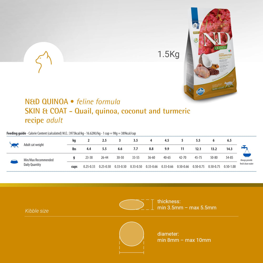 Farmina Quinoa Peau et Poil Caille: taurine bénéfique pour le cœur et les yeux