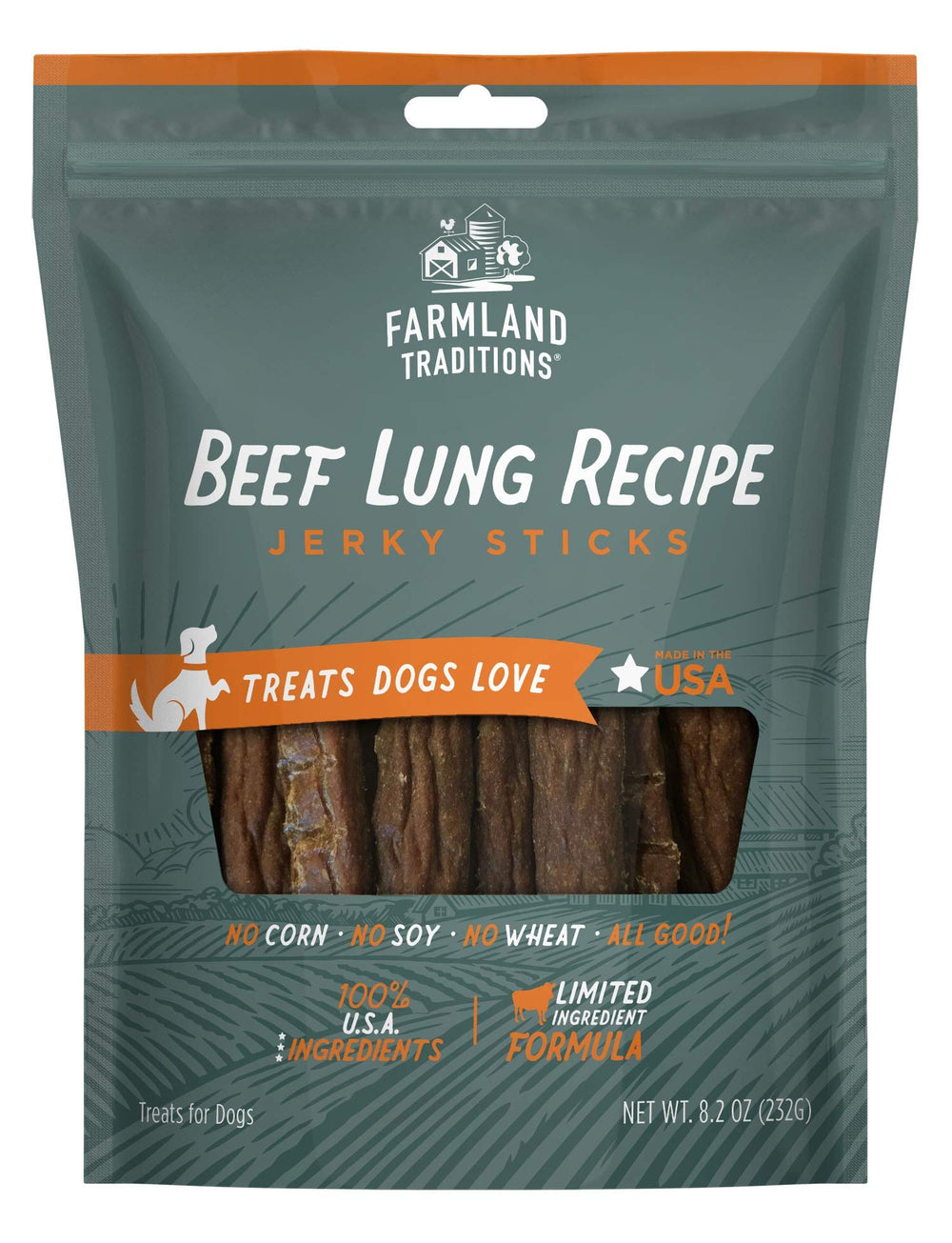 Farmland Traditions Boeuf-Poumons Jerky Emballage: récompense pratique pour l'entraînement.
