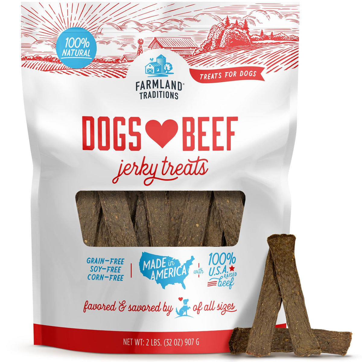 Farmland Traditions boeuf séché chien – emballage pratique pour l'entraînement