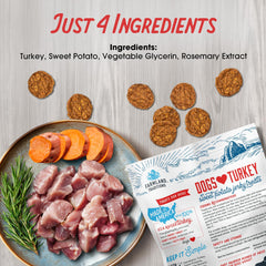 Farmland Traditions – chien en entrainement recevant une récompense jerky dinde.