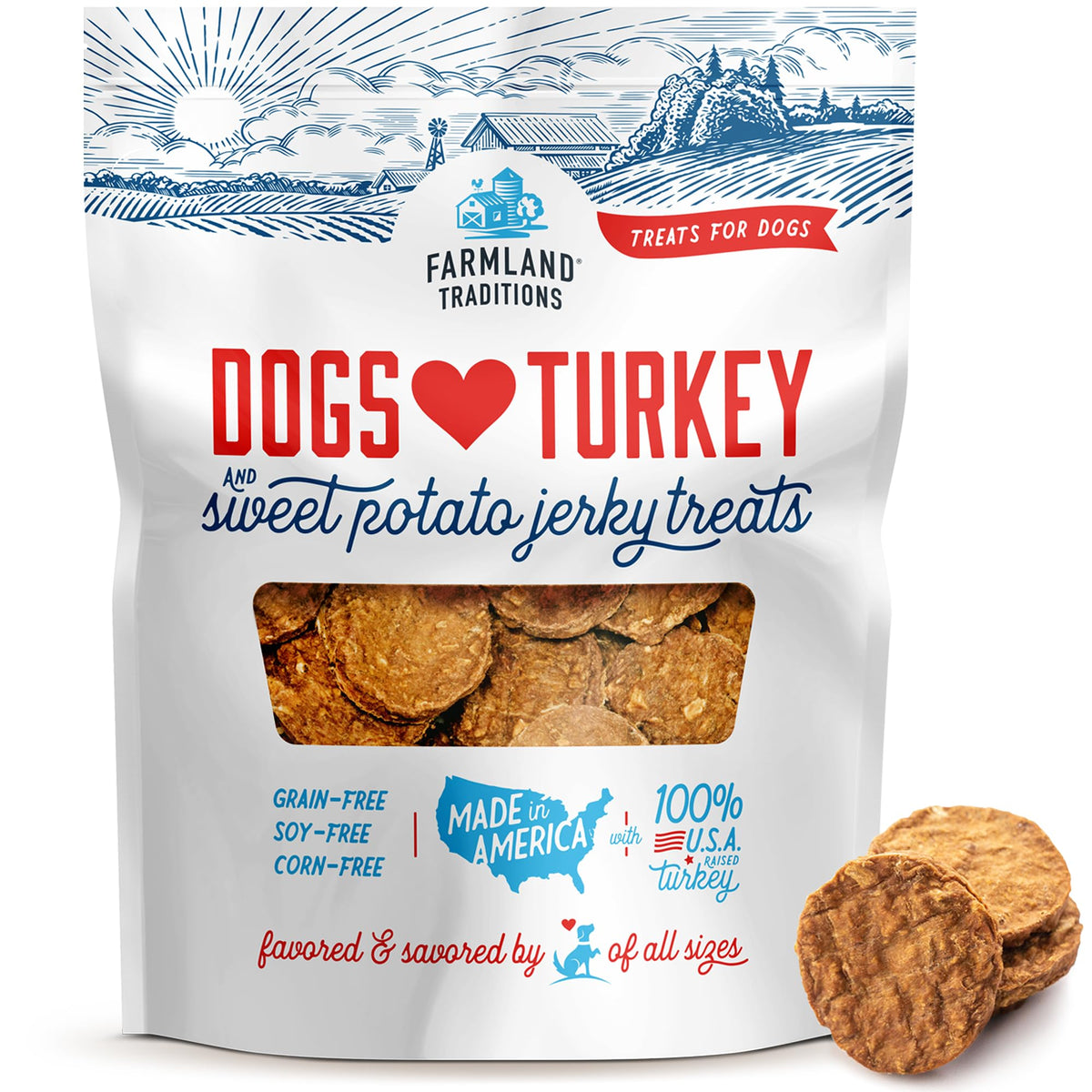 Farmland Traditions – sac chien dinde patate douce jerky 1 livre, récompense pratique.