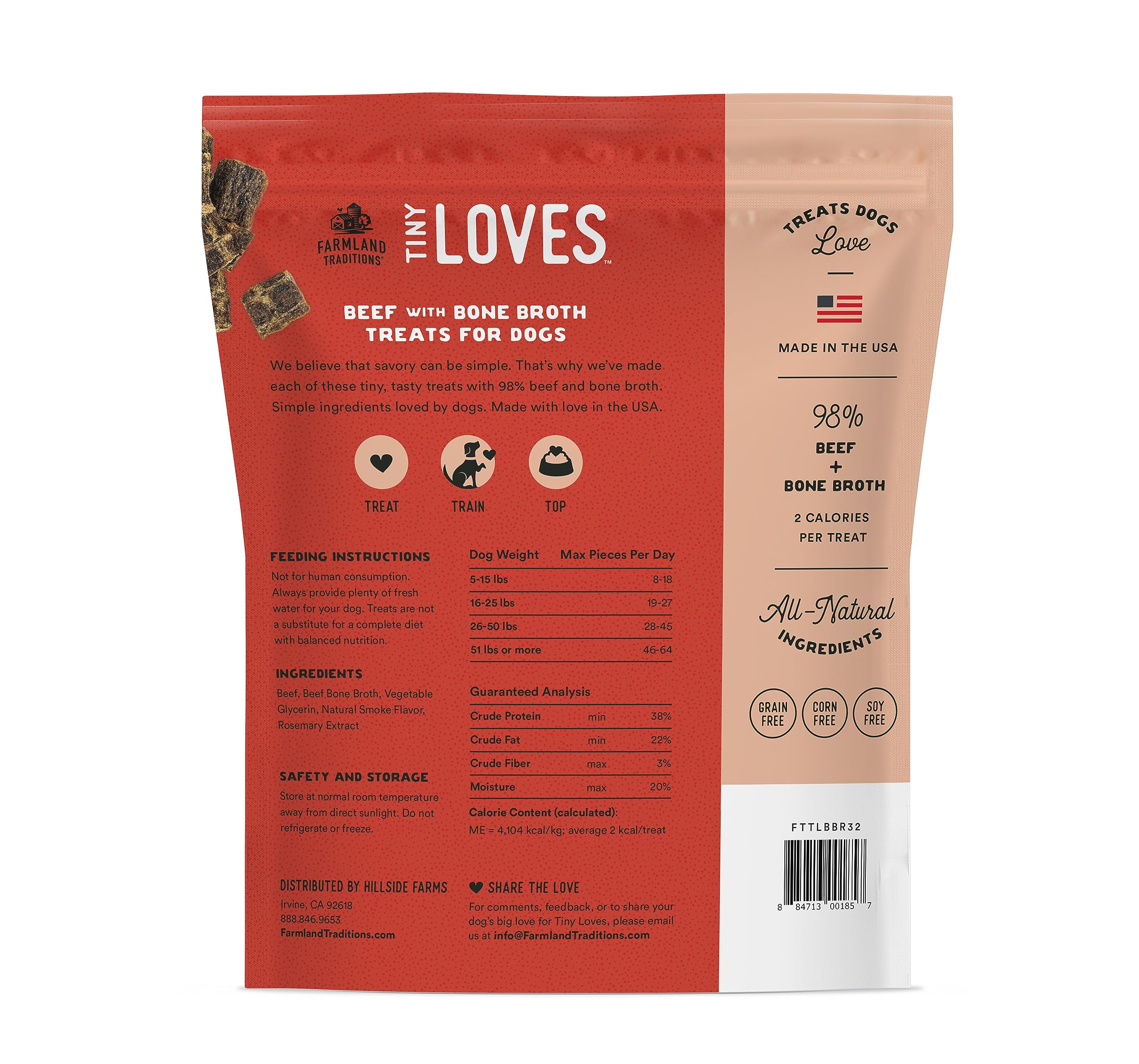 Tiny Loves Jerky de Farmland Traditions: morceaux pour chien, parfait comme topper.