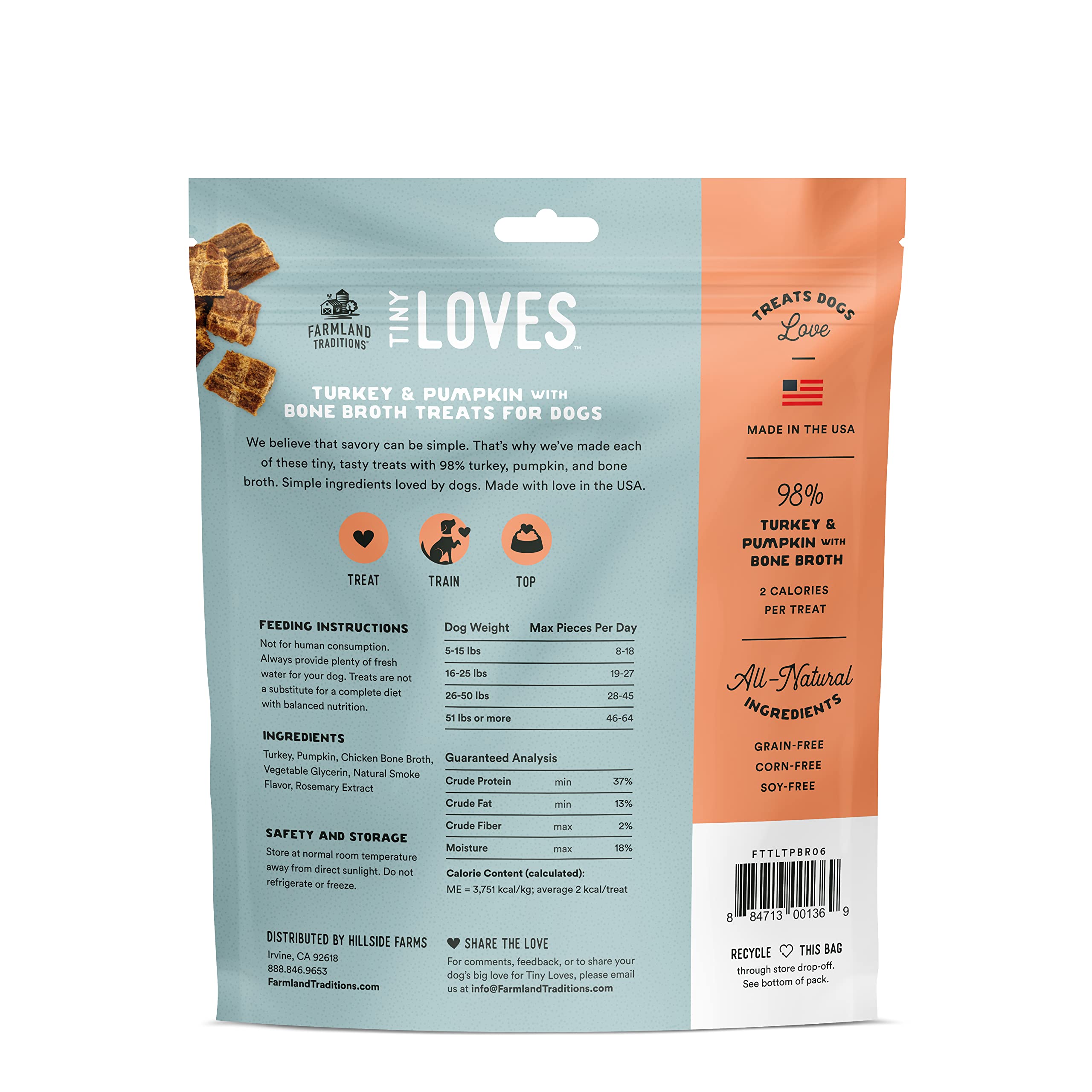 Friandises Tiny Loves Jerky Trainer en bouchées dinde-citrouille pour récompense.
