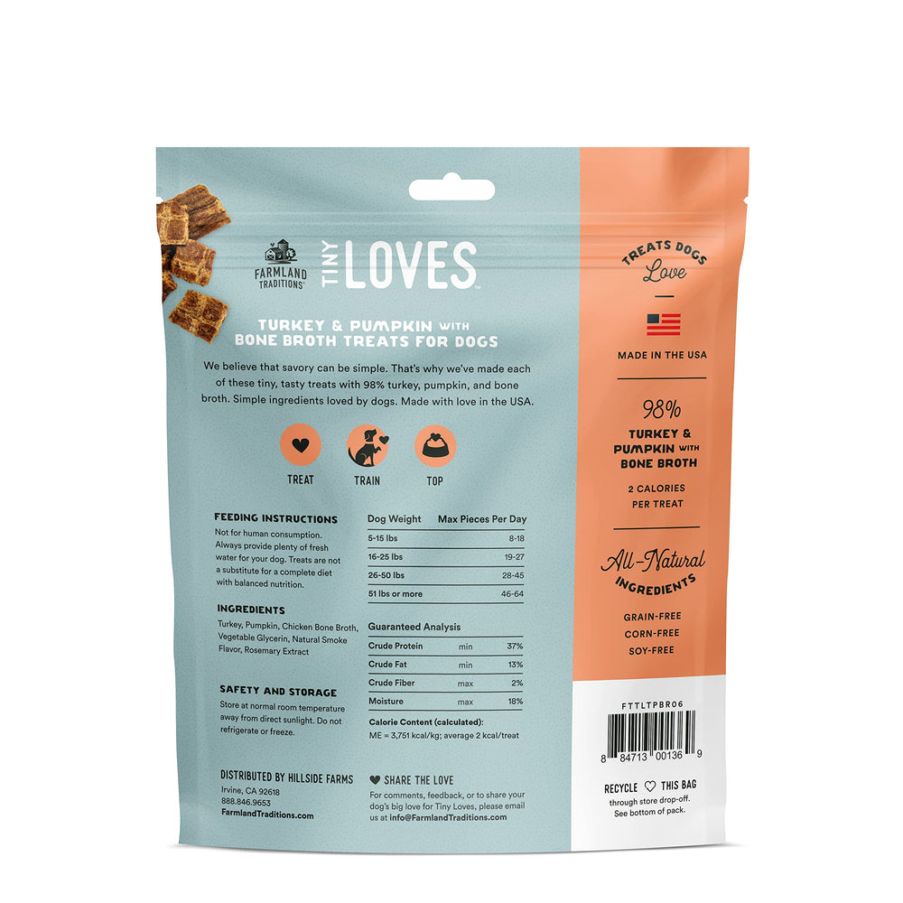 Friandises Tiny Loves Jerky Trainer en bouchées dinde-citrouille pour récompense.