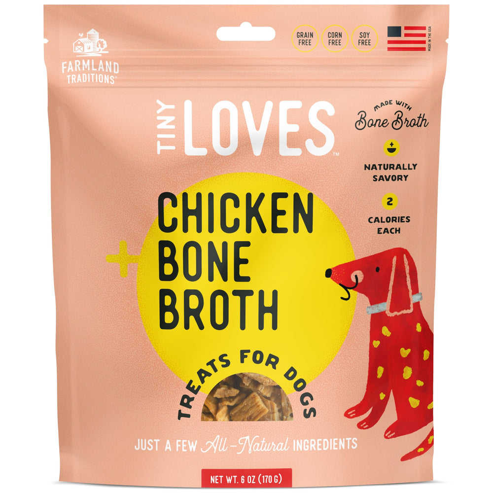 Farmland Traditions Tiny Loves Jerky Trainer: sachet poulet-bouillon, friandise d'entraînement savoureuse.