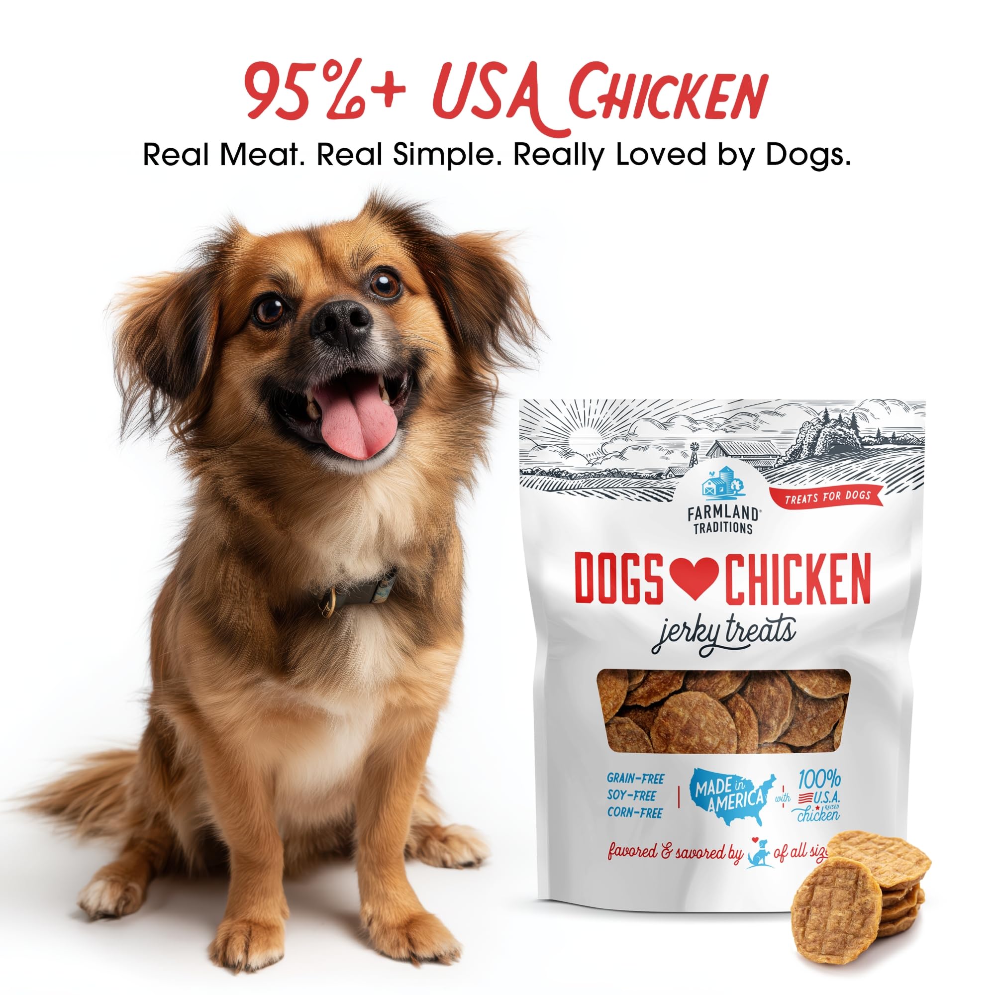 Farmland Traditions – tranche de jerky, goût savoureux pour chiens de toutes tailles.
