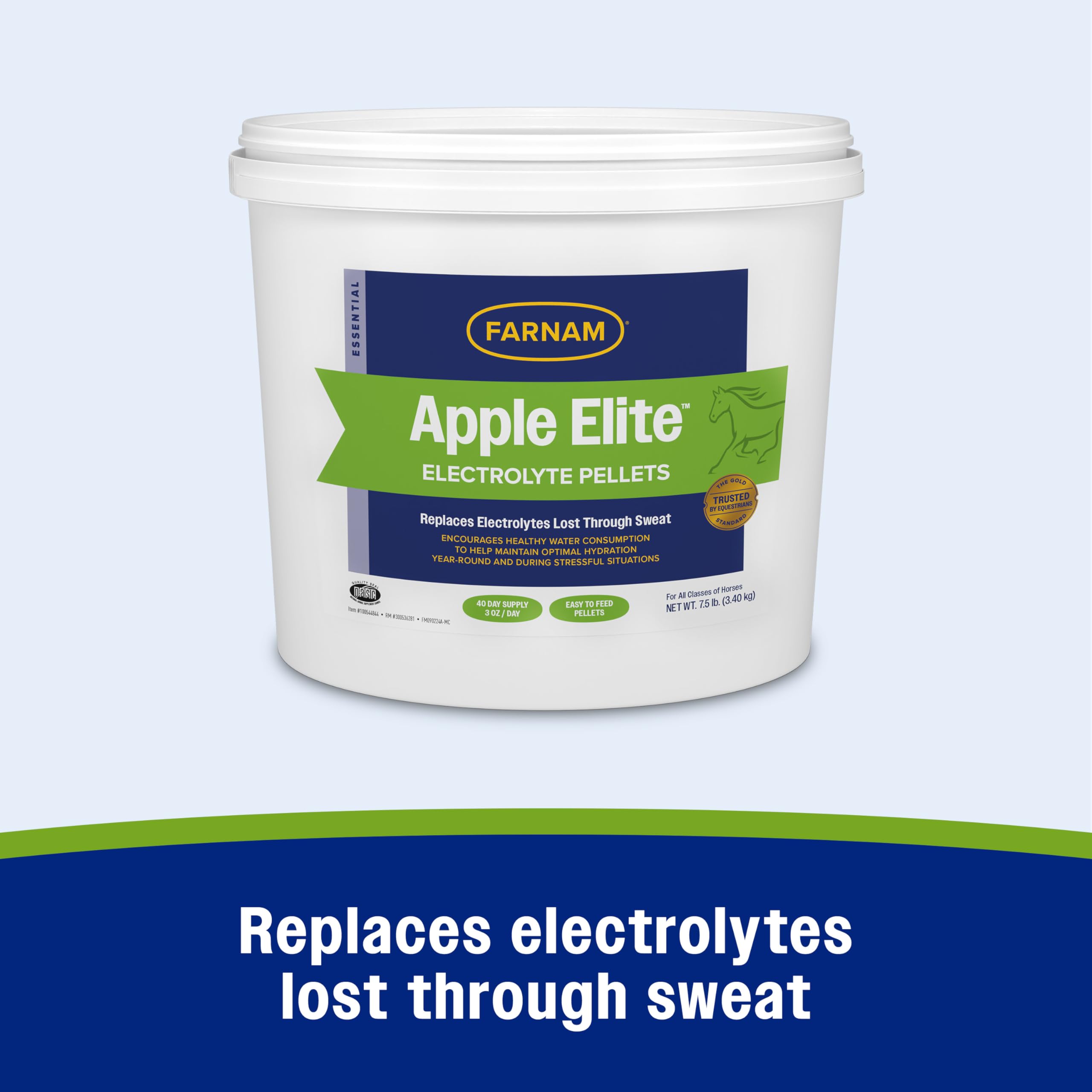Farnam Apple Elite Pellets : vue sur les pellets et sur la concentration d'électrolytes.