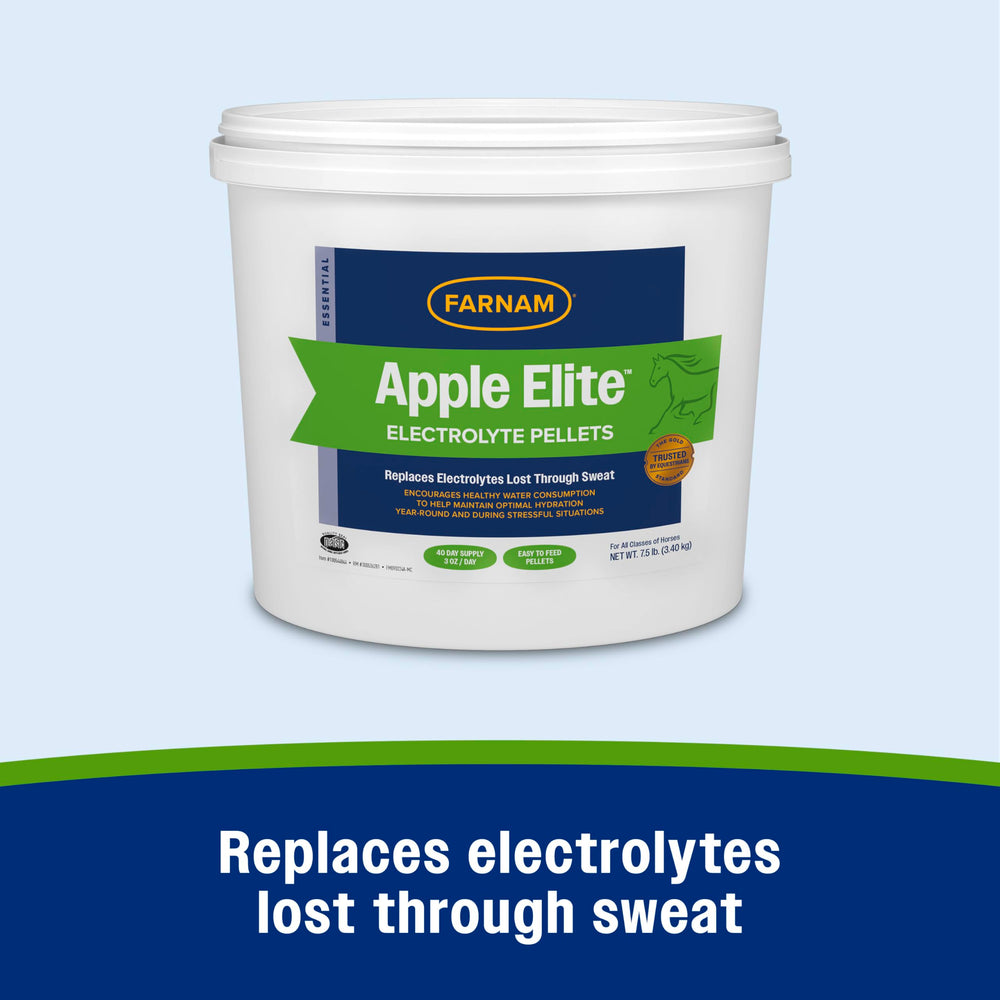 Farnam Apple Elite Pellets : vue sur les pellets et sur la concentration d'électrolytes.