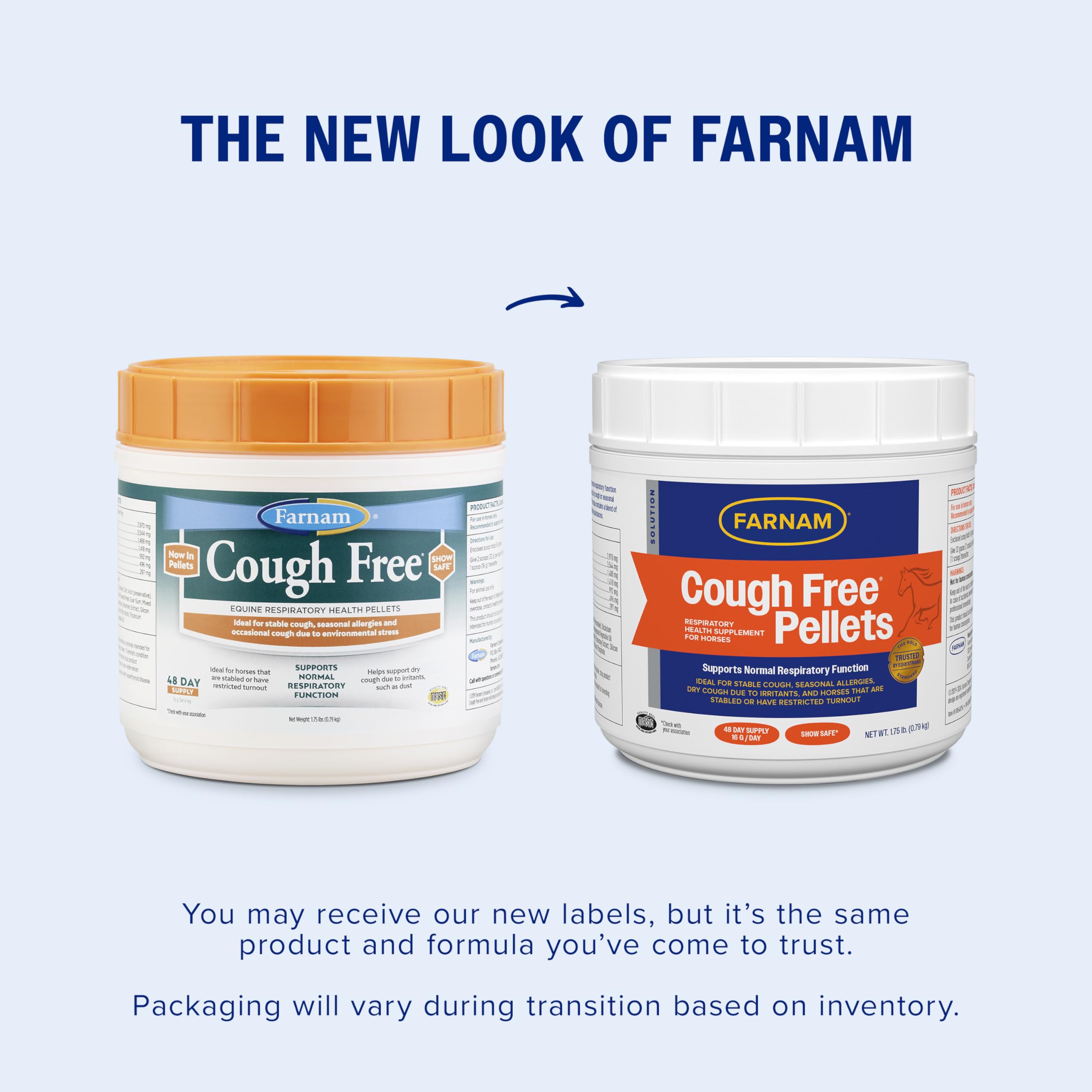 Texture des pellets Farnam Cough Free, facile à accepter par le cheval