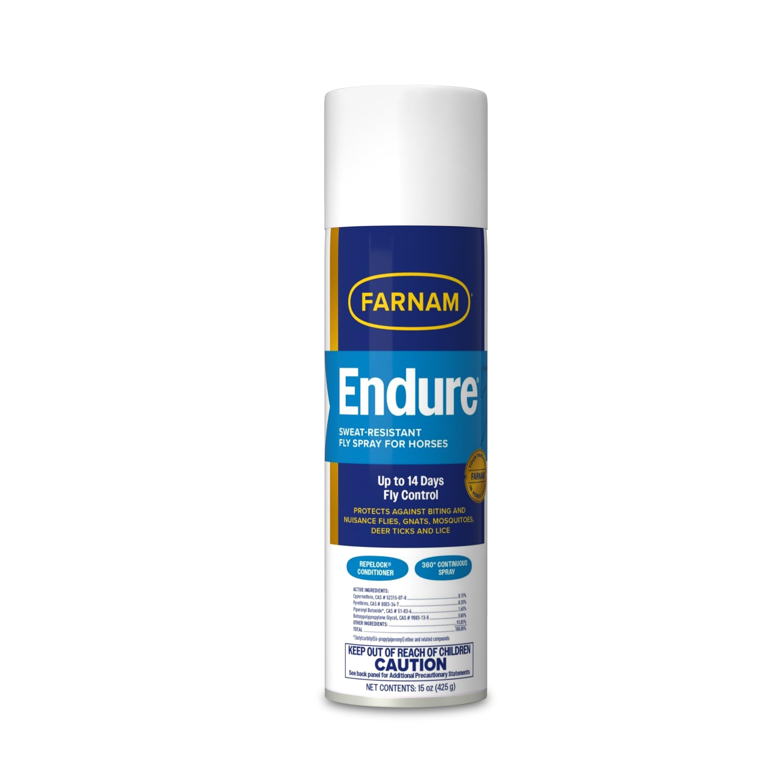 Farnam Endure – bouteille-spray démontrant une pulvérisation longue durée sur le cheval.