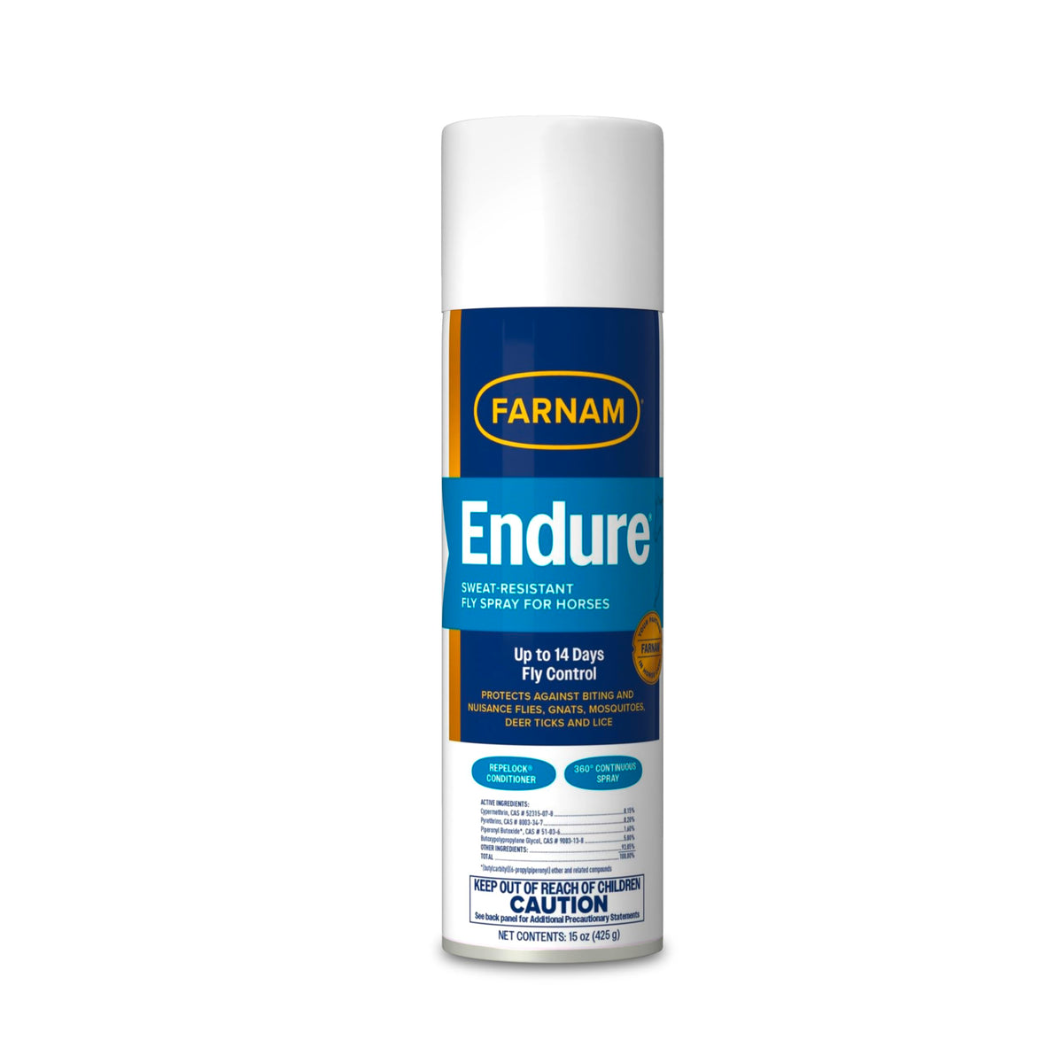 Farnam Endure – bouteille-spray démontrant une pulvérisation longue durée sur le cheval.