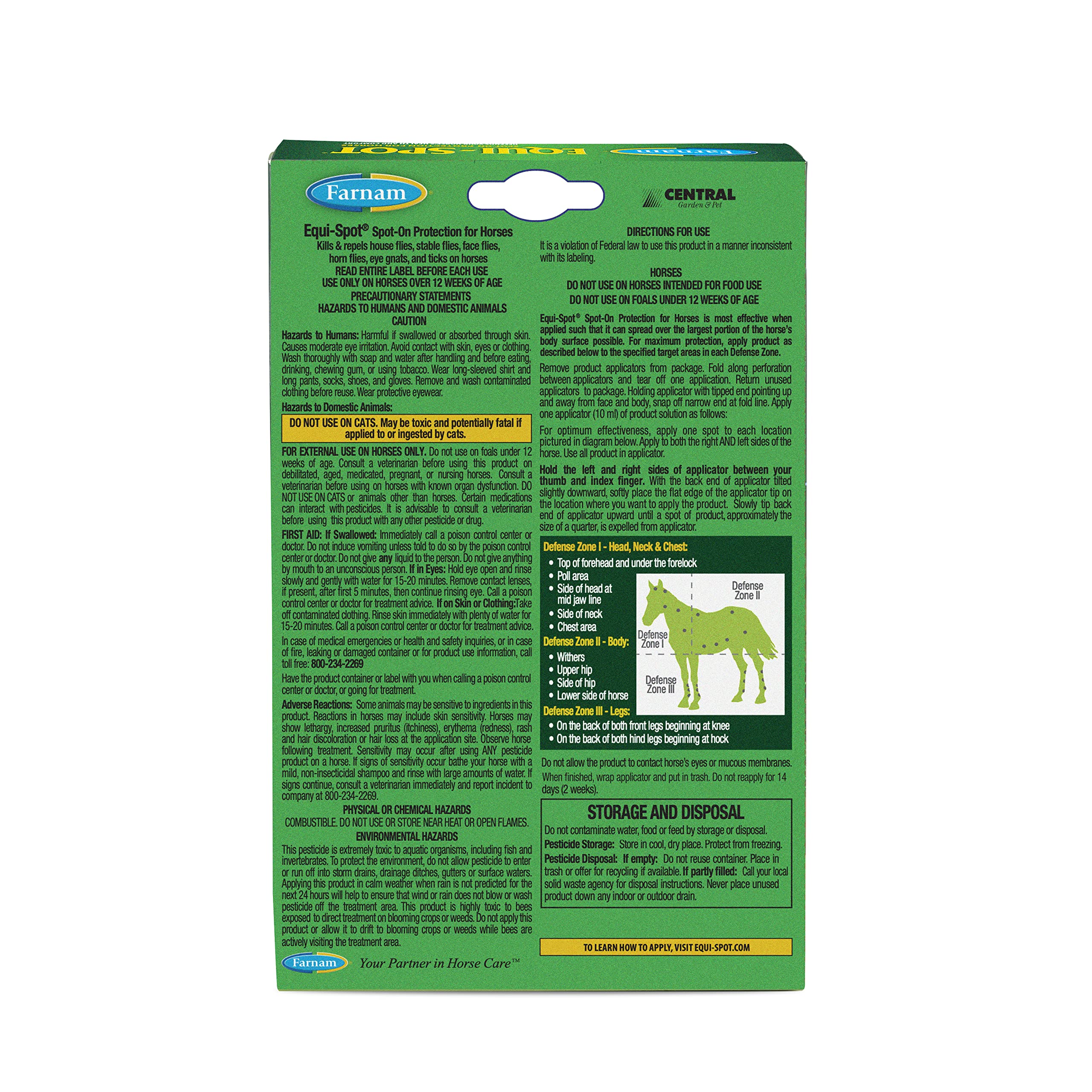 Farnam EQUI-SPOT format spot-on: utilisation simple sans pulvérisation.